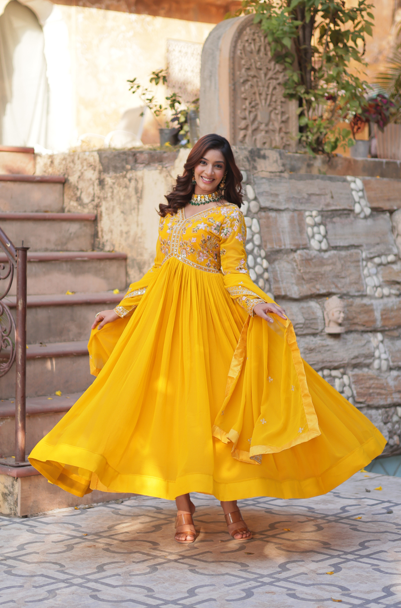 Women Embroidered Anarkali Gown Set with Dupatta
