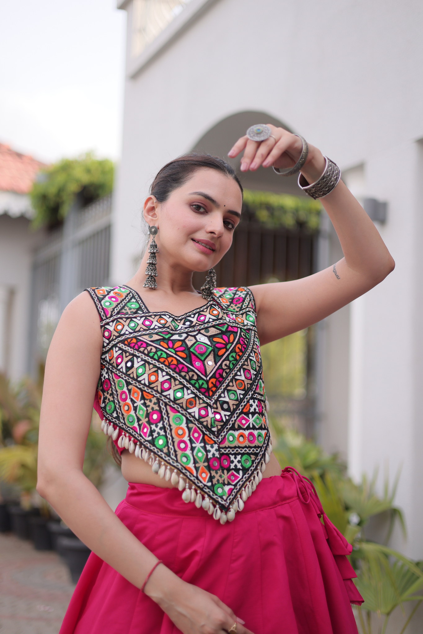 Women's Black Embroidered Lehenga Set with Mirror Work Crop Top | Navratri & Festive Wear