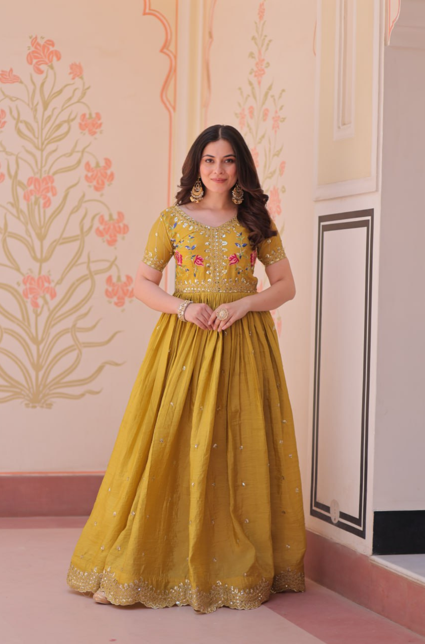 Women’s Floral Embroidered Anarkali Gown Dress