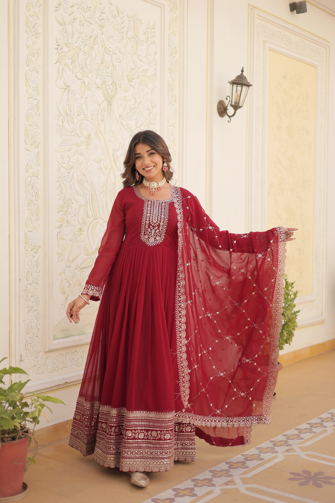 Women's Designer Embroidered Anarkali Gown with Dupatta
