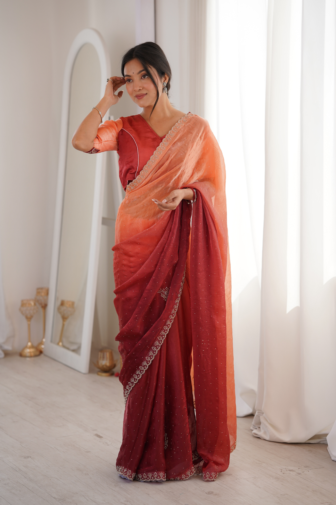 Women Embellished Designer Saree with Fancy Border & Matching Blouse