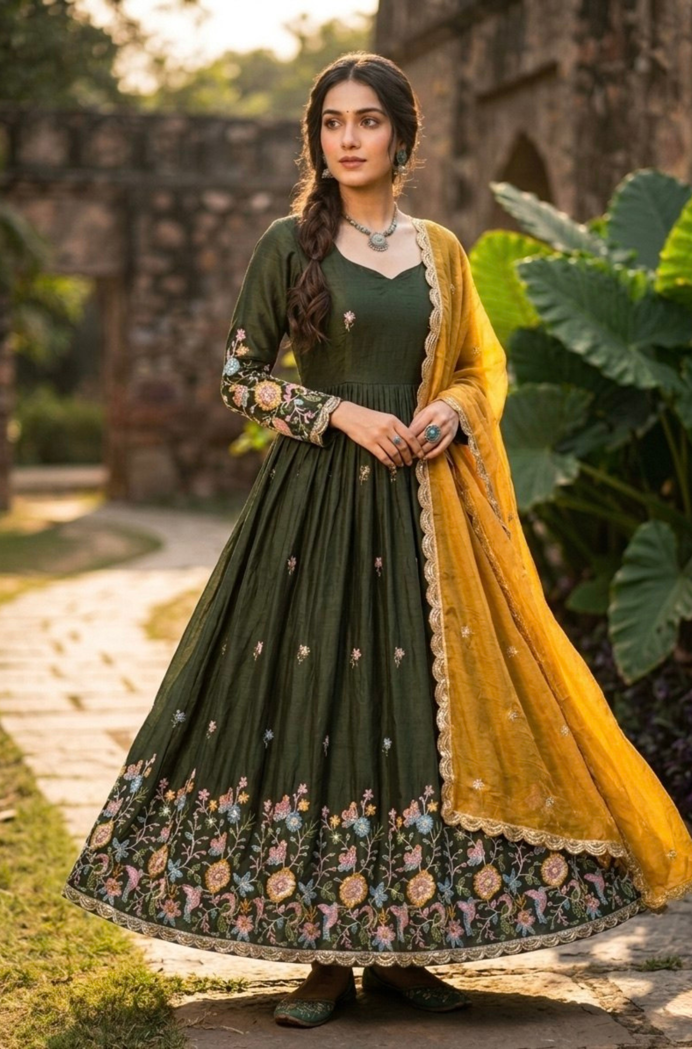 Women Designer Heavy Sequins & Embroidered Anarkali Gown Set With Dupatta