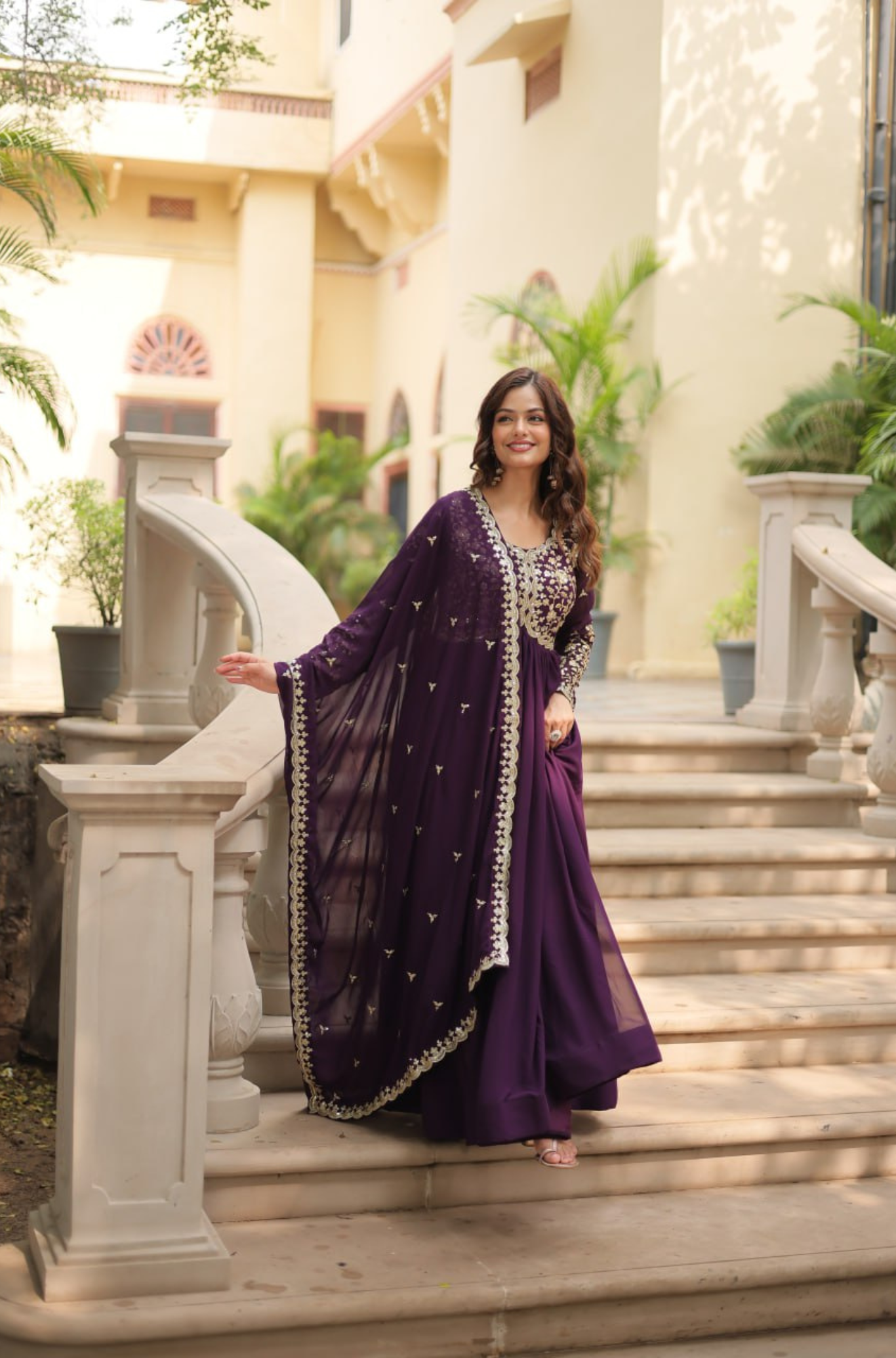 Women's Embroidered Anarkali Gown with Dupatta