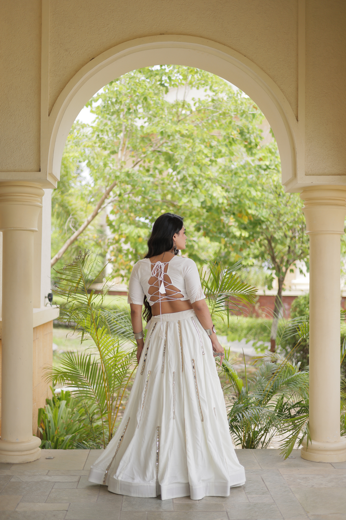 Designer Navratri Chaniya Choli with Embroidered Yoke & Mirror Work
