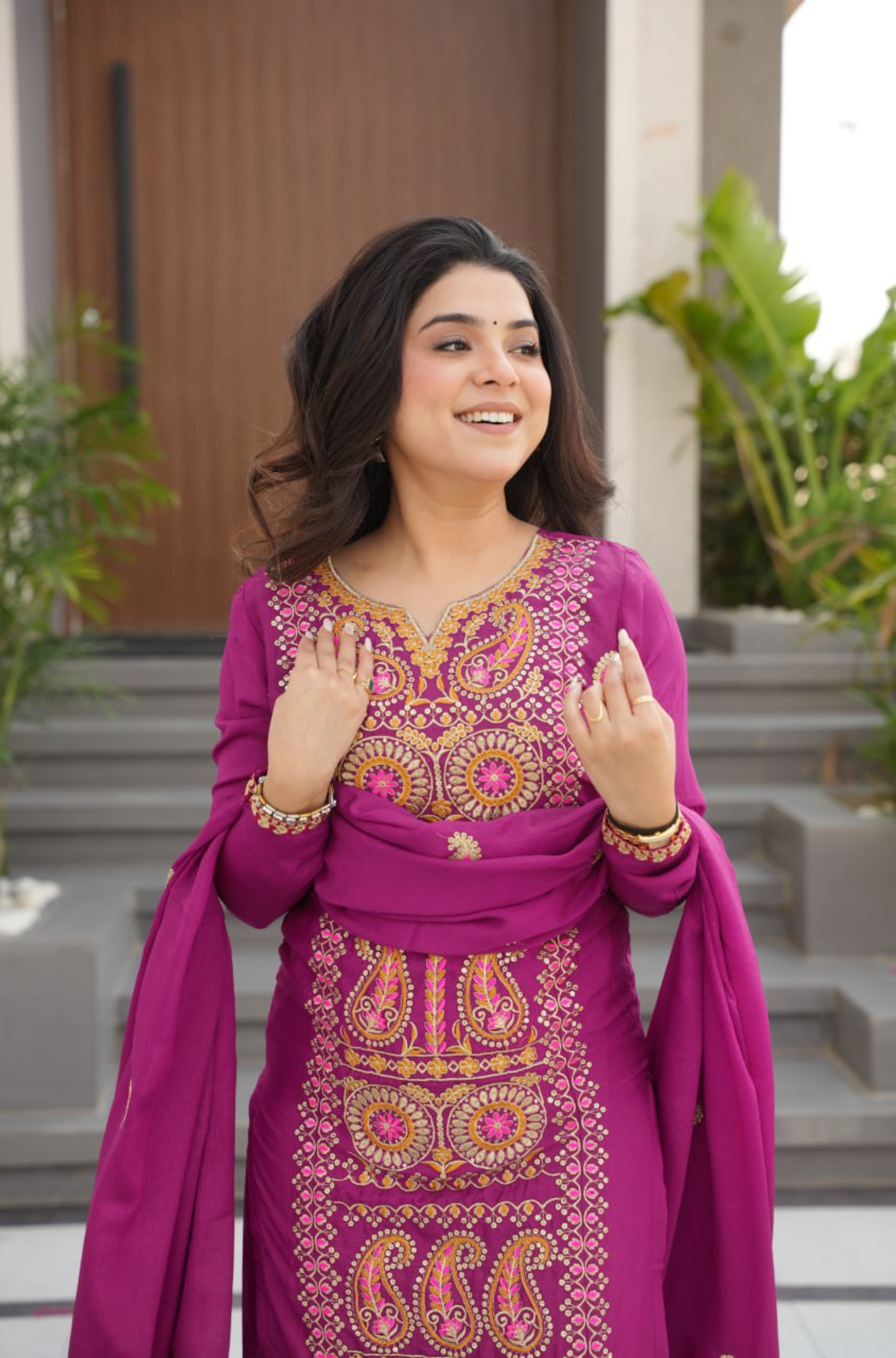 Designer Embroidered Kurta Pant Set with Dupatta