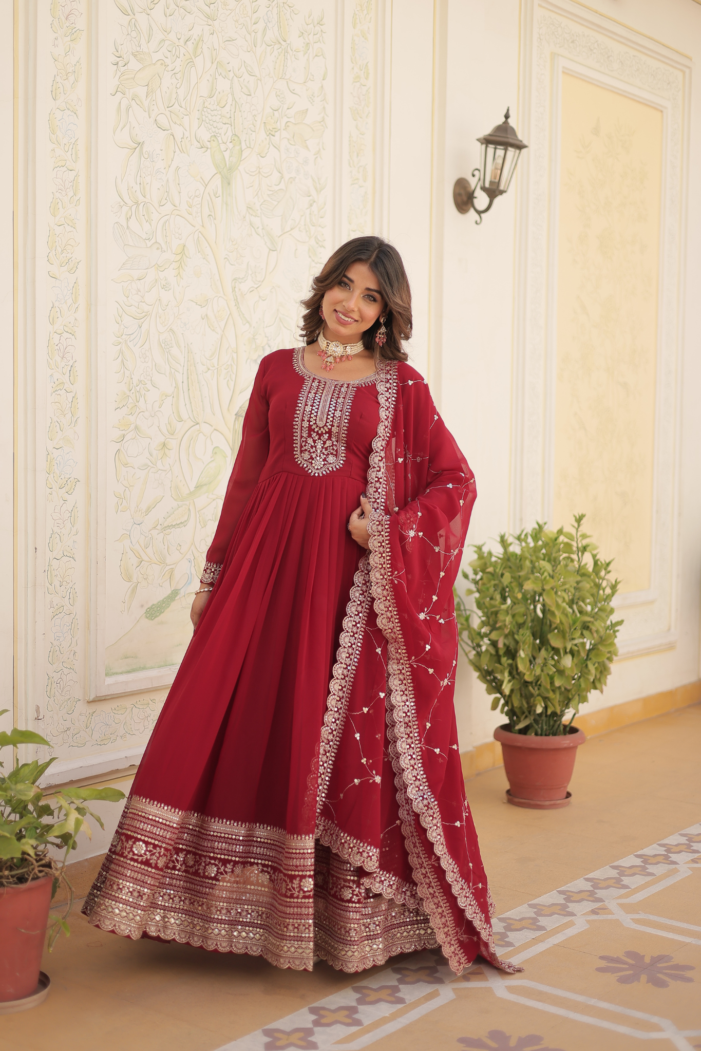 Women's Designer Embroidered Anarkali Gown with Dupatta