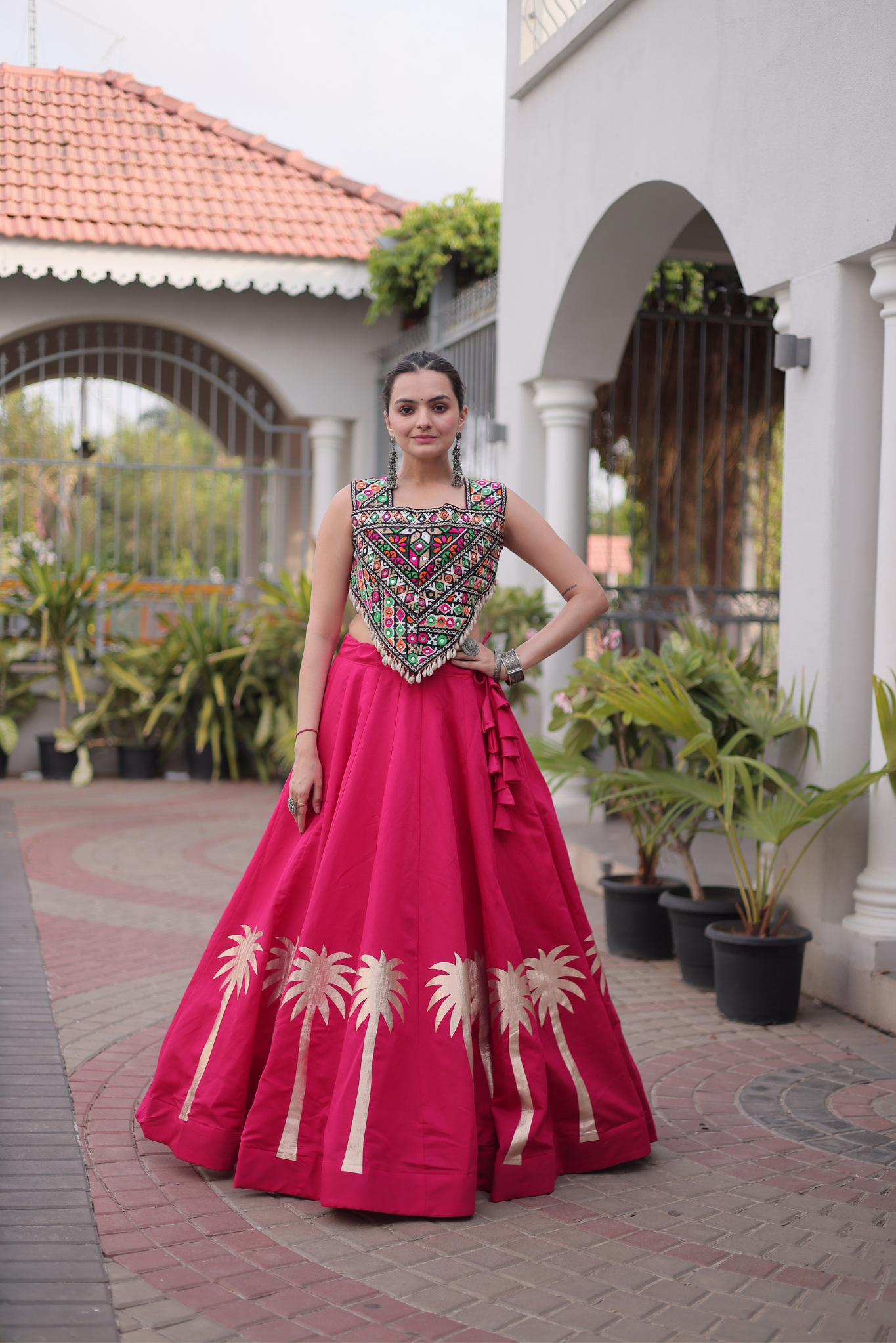 Women's Black Embroidered Lehenga Set with Mirror Work Crop Top | Navratri & Festive Wear