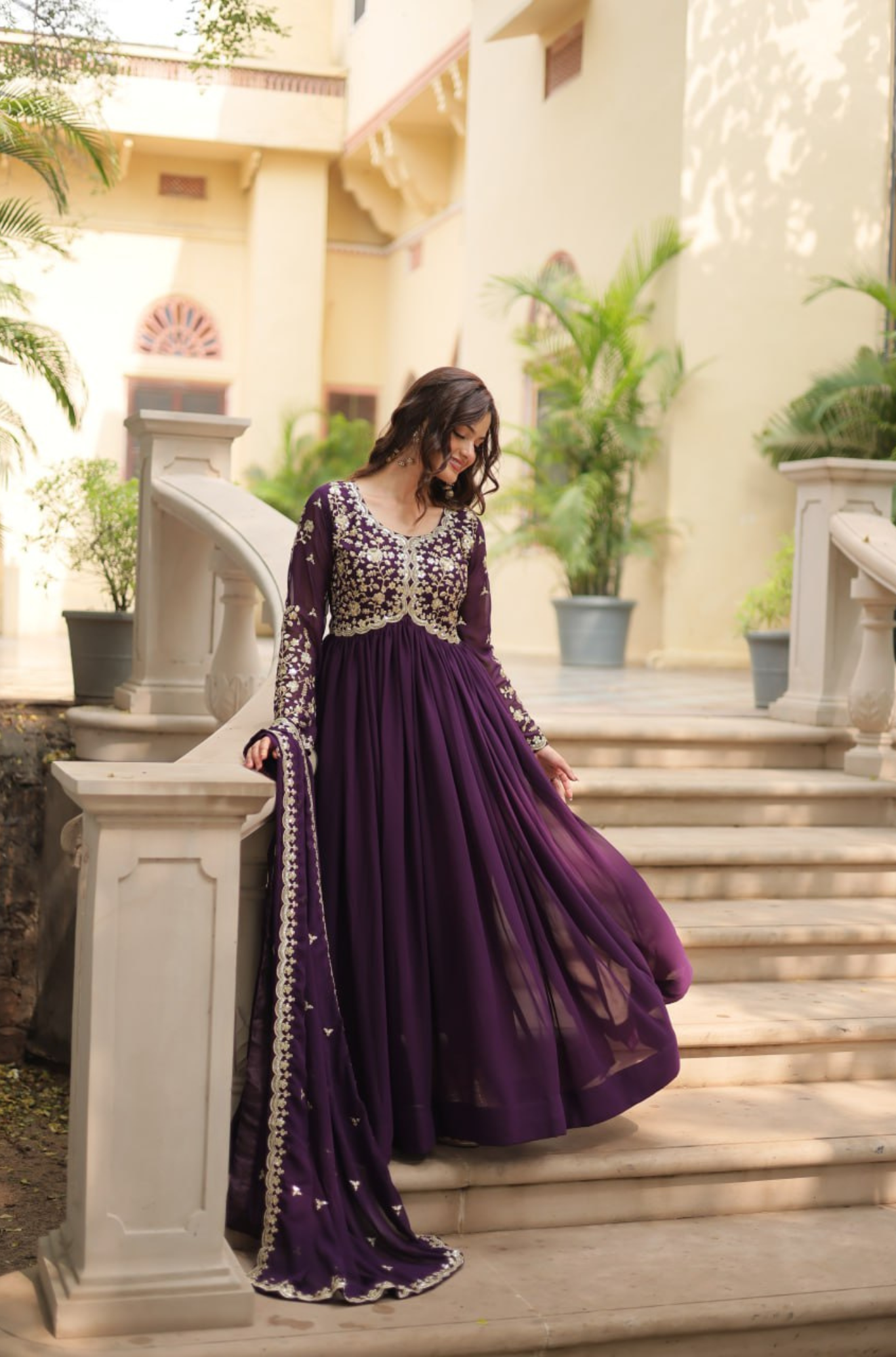Women's Embroidered Anarkali Gown with Dupatta