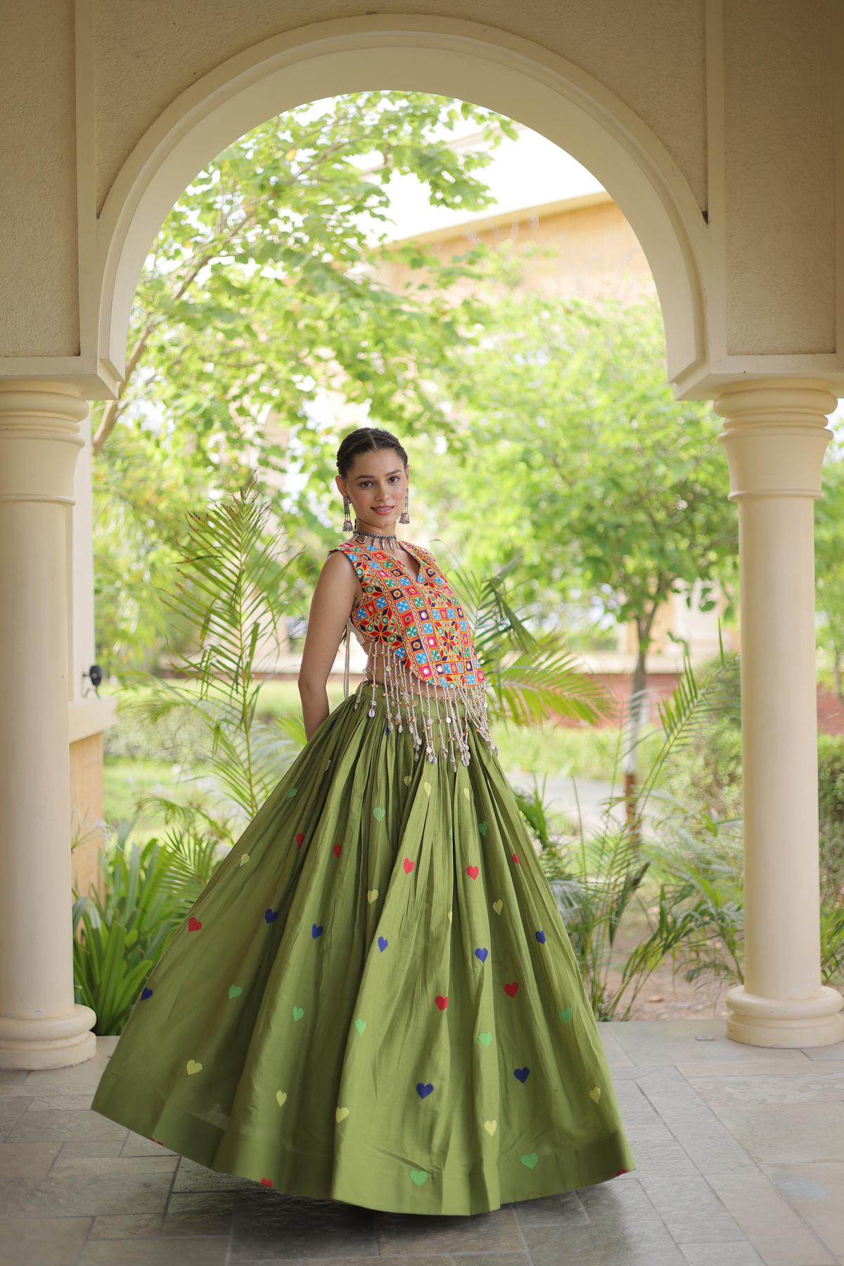 Women’s Designer Embroidered Lehenga Choli Set with Colorful Mirror Work & Flared Skirt