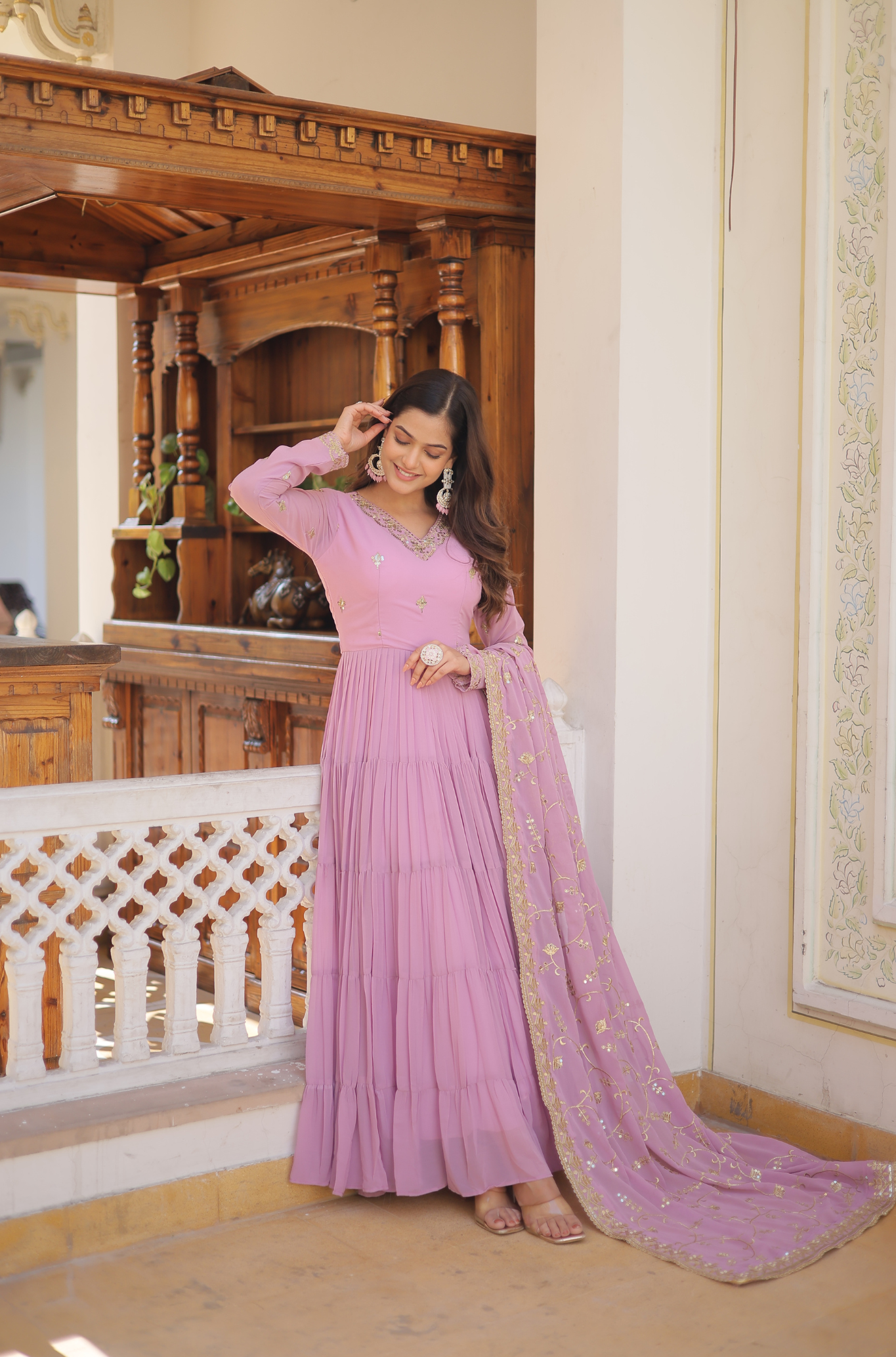 Women Embroidered Anarkali Gown Set with Dupatta
