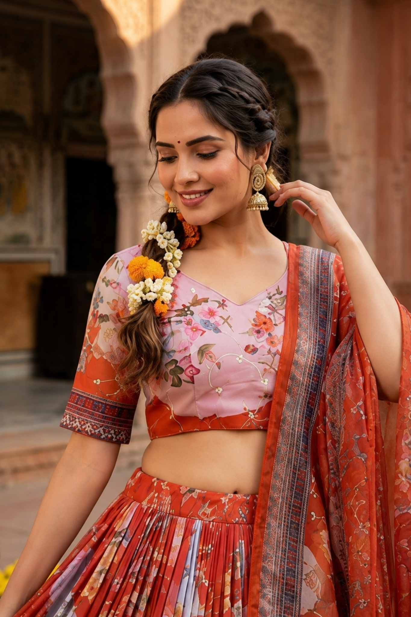 Premium Floral Printed Organza Lehenga Choli with Dupatta
