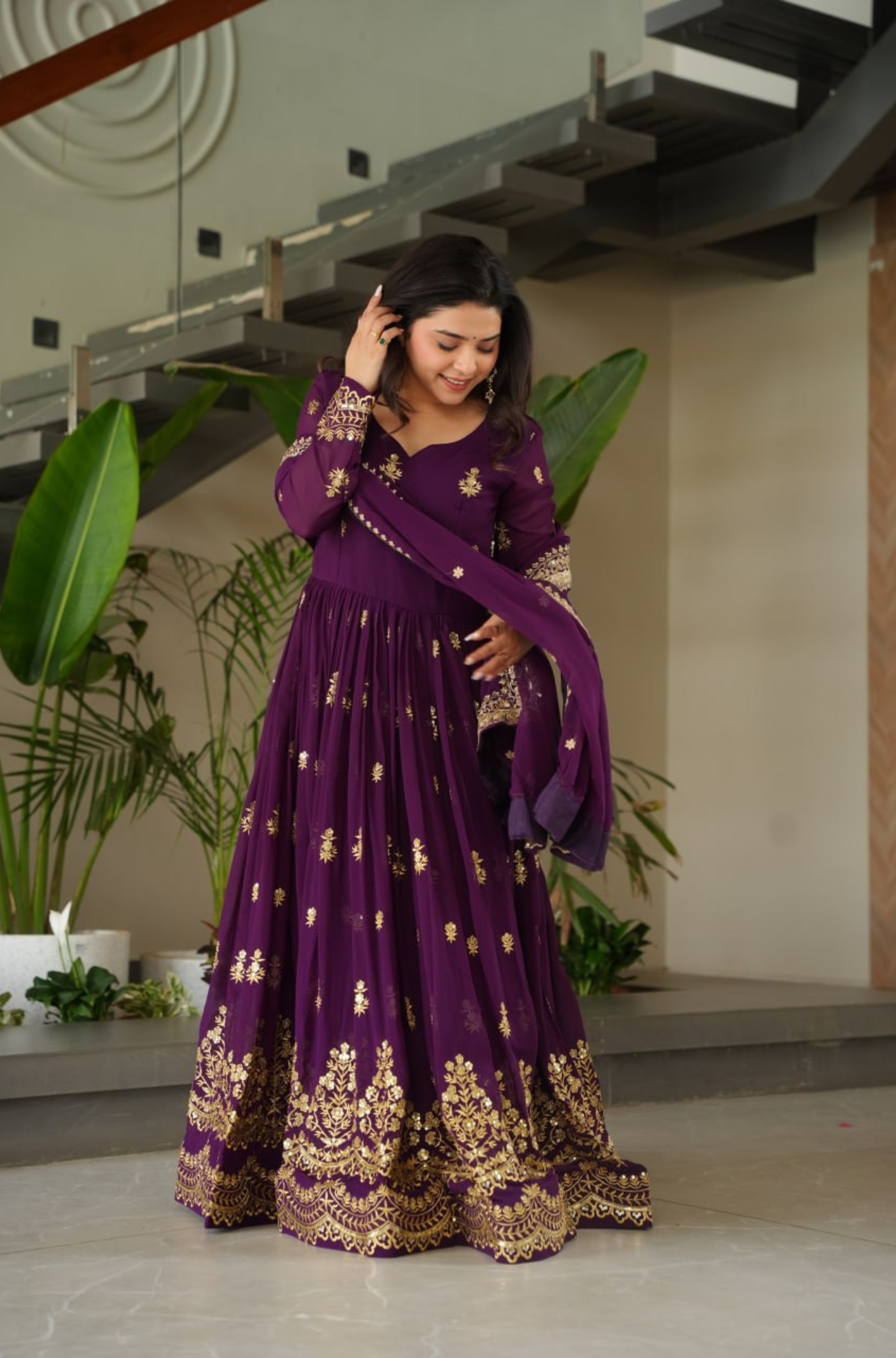 Women's Embroidered Anarkali Gown Set with Dupatta