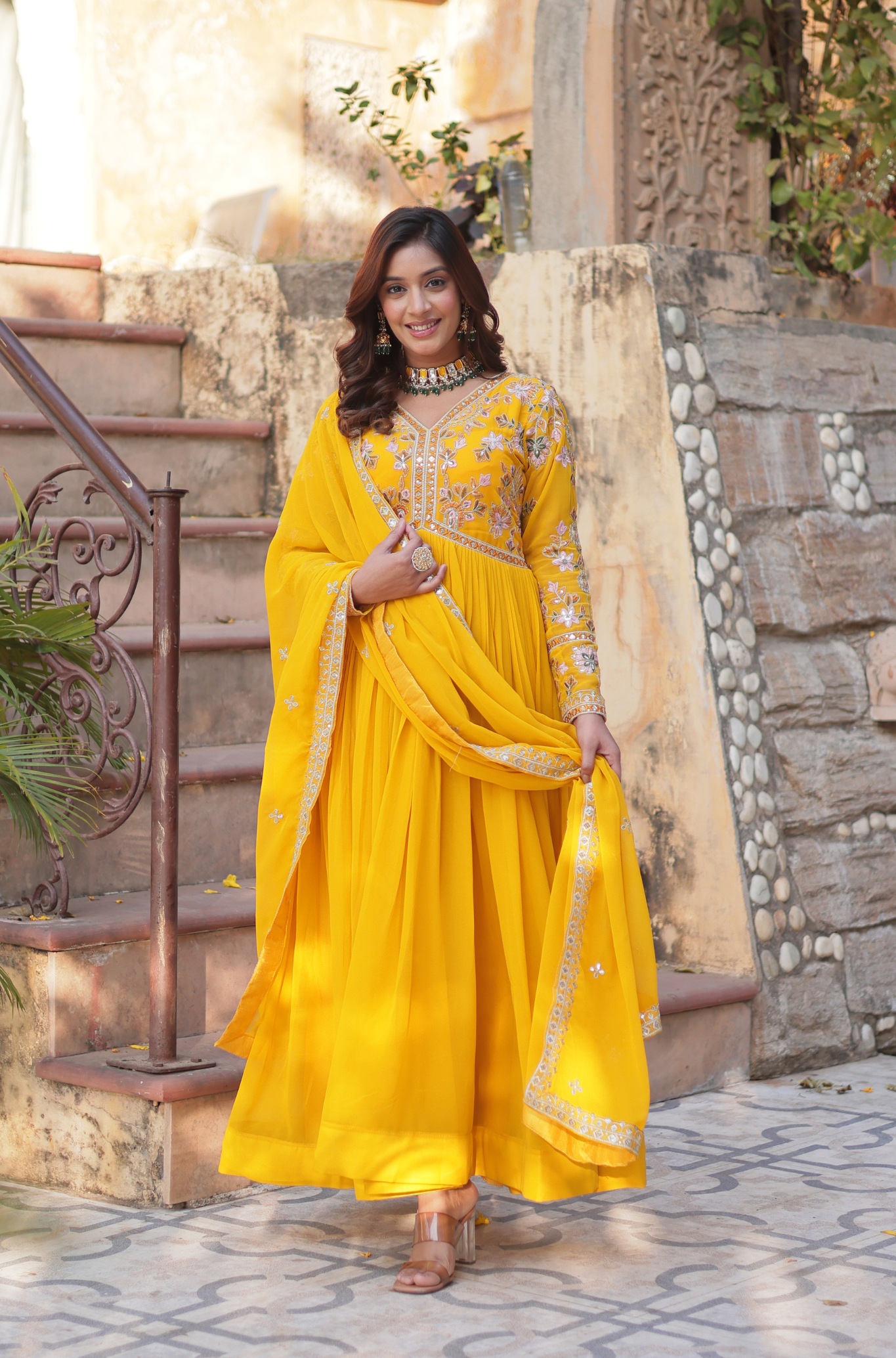 Women Embroidered Anarkali Gown Set with Dupatta