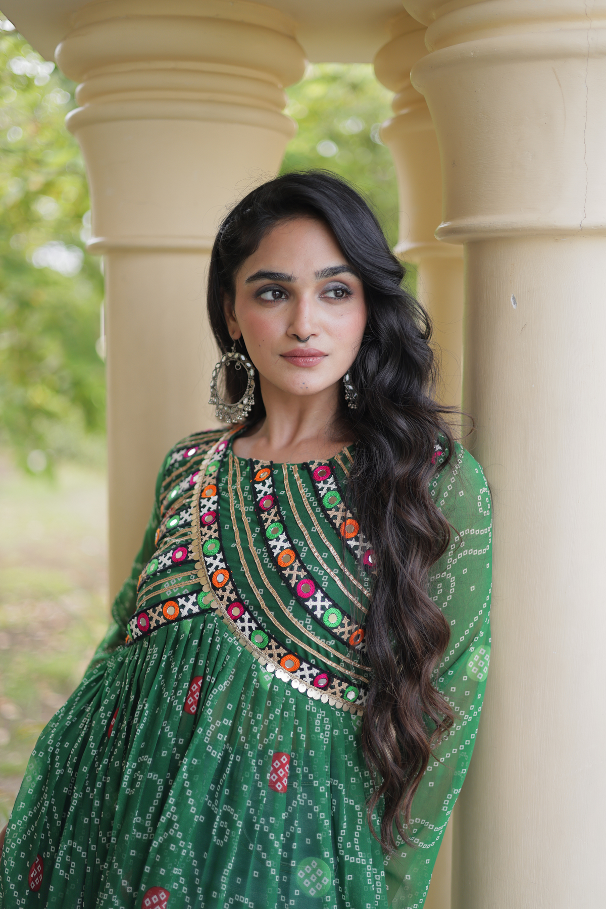 Women’s Long Anarkali Kurti with Ethnic Print & Embroidery