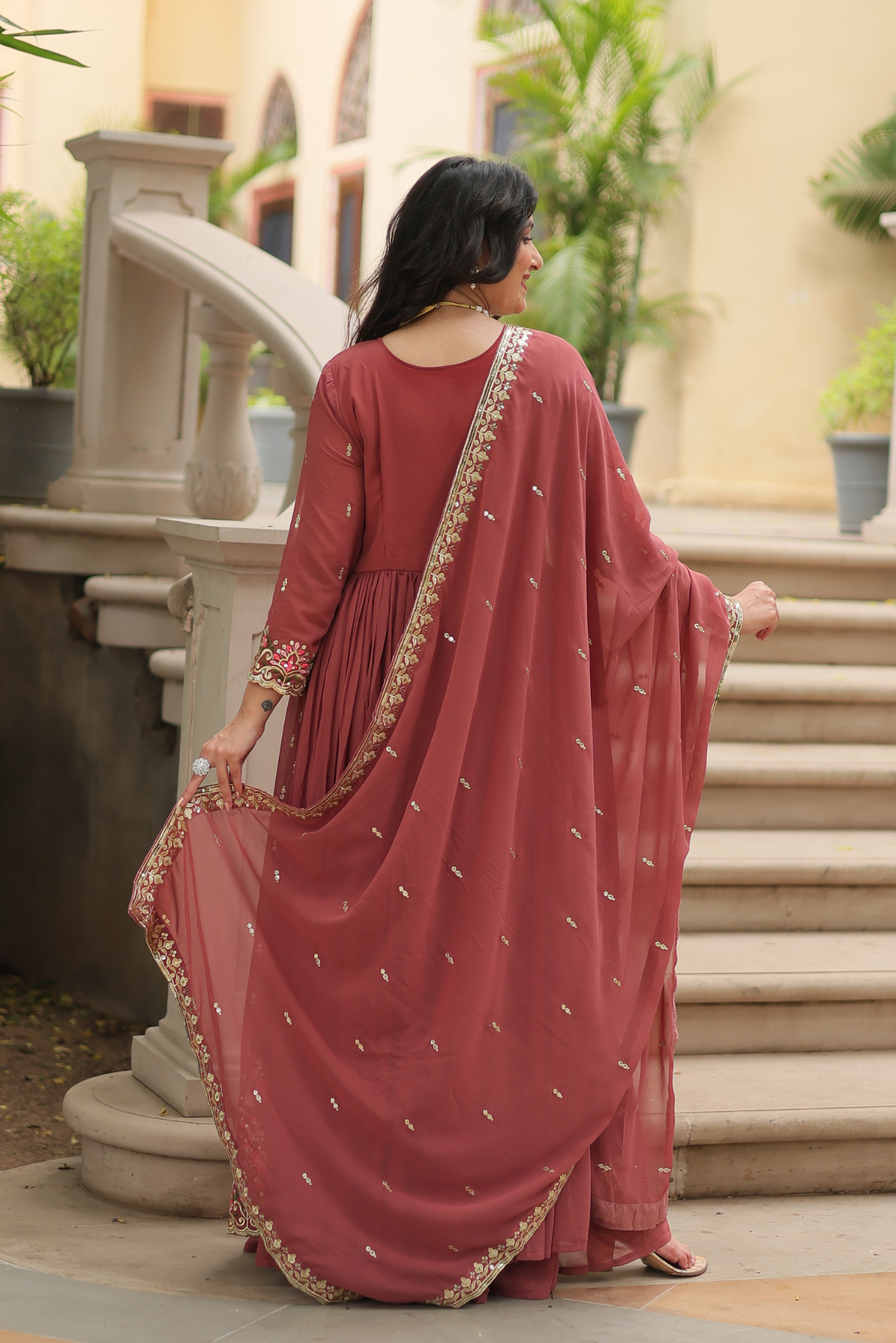 Women's Designer Floral Embroidered Anarkali Gown with Dupatta