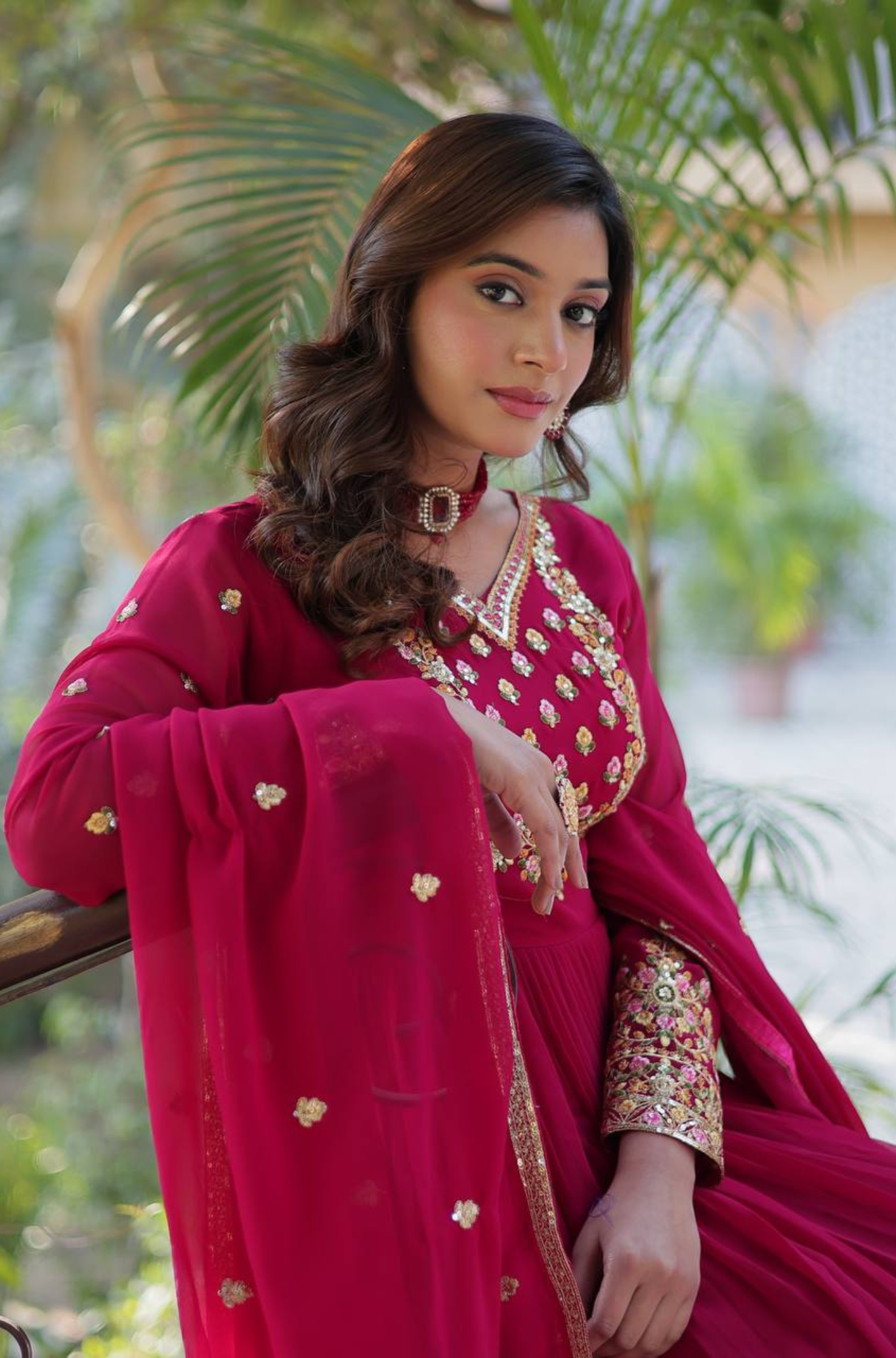 Women's Embroidered Anarkali Gown Set with Dupatta