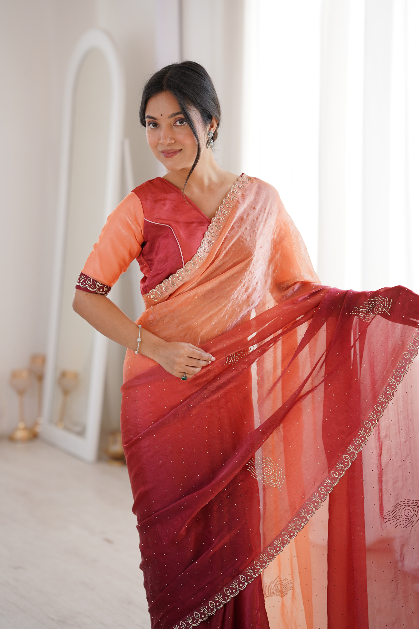 Women Embellished Designer Saree with Fancy Border & Matching Blouse