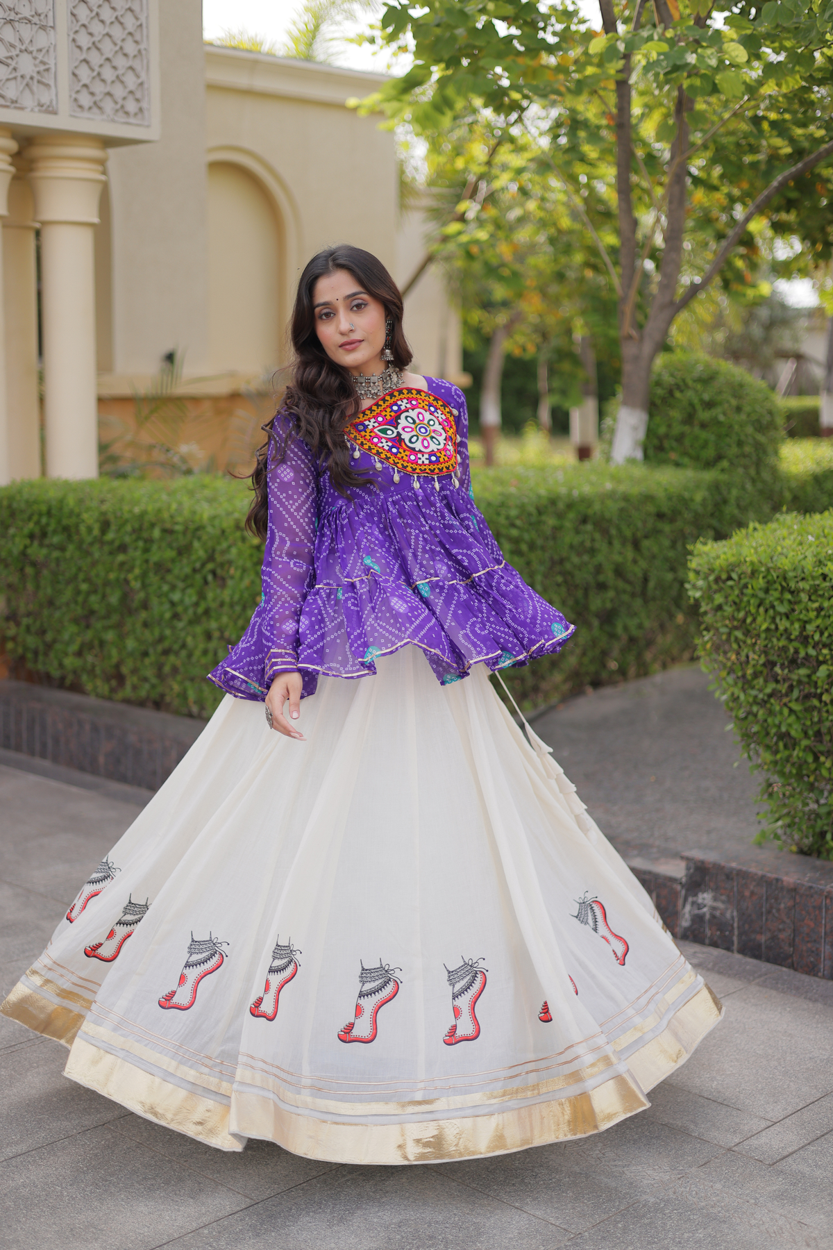 Designer Printed Anarkali Kurti with Embroidered Yoke & Flared Skirt