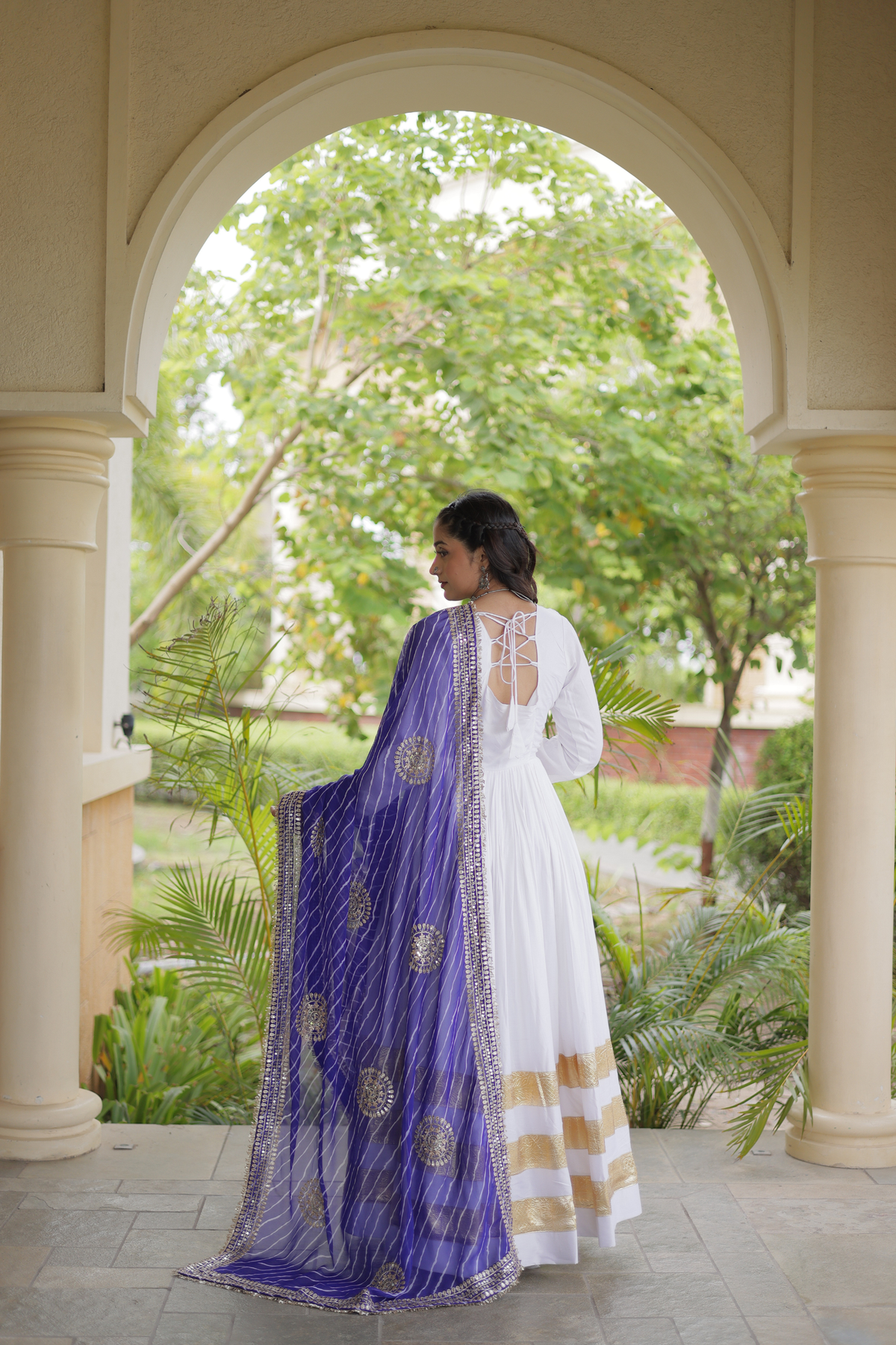 Elegant Anarkali Gown with Golden Border & Printed Dupatta