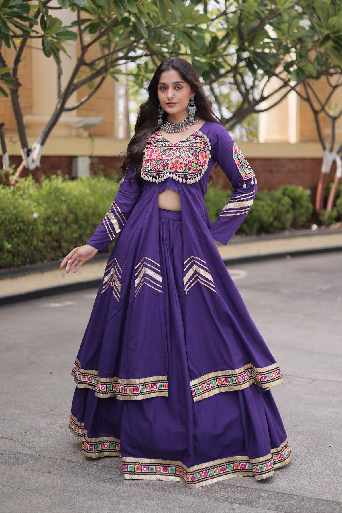 Women’s Embroidered Anarkali kurta with Flared Skirt Set