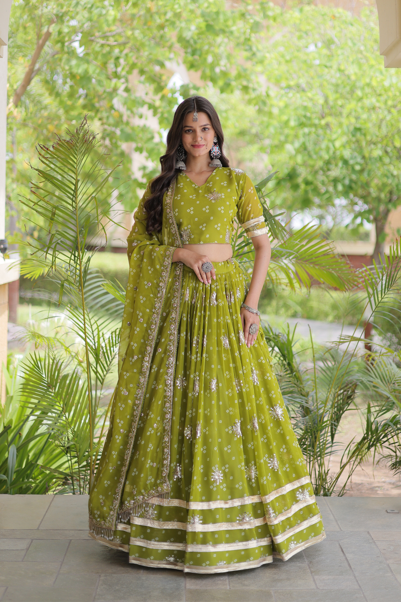 Women's [Color] Bandhani Printed Lehenga Choli with Dupatta