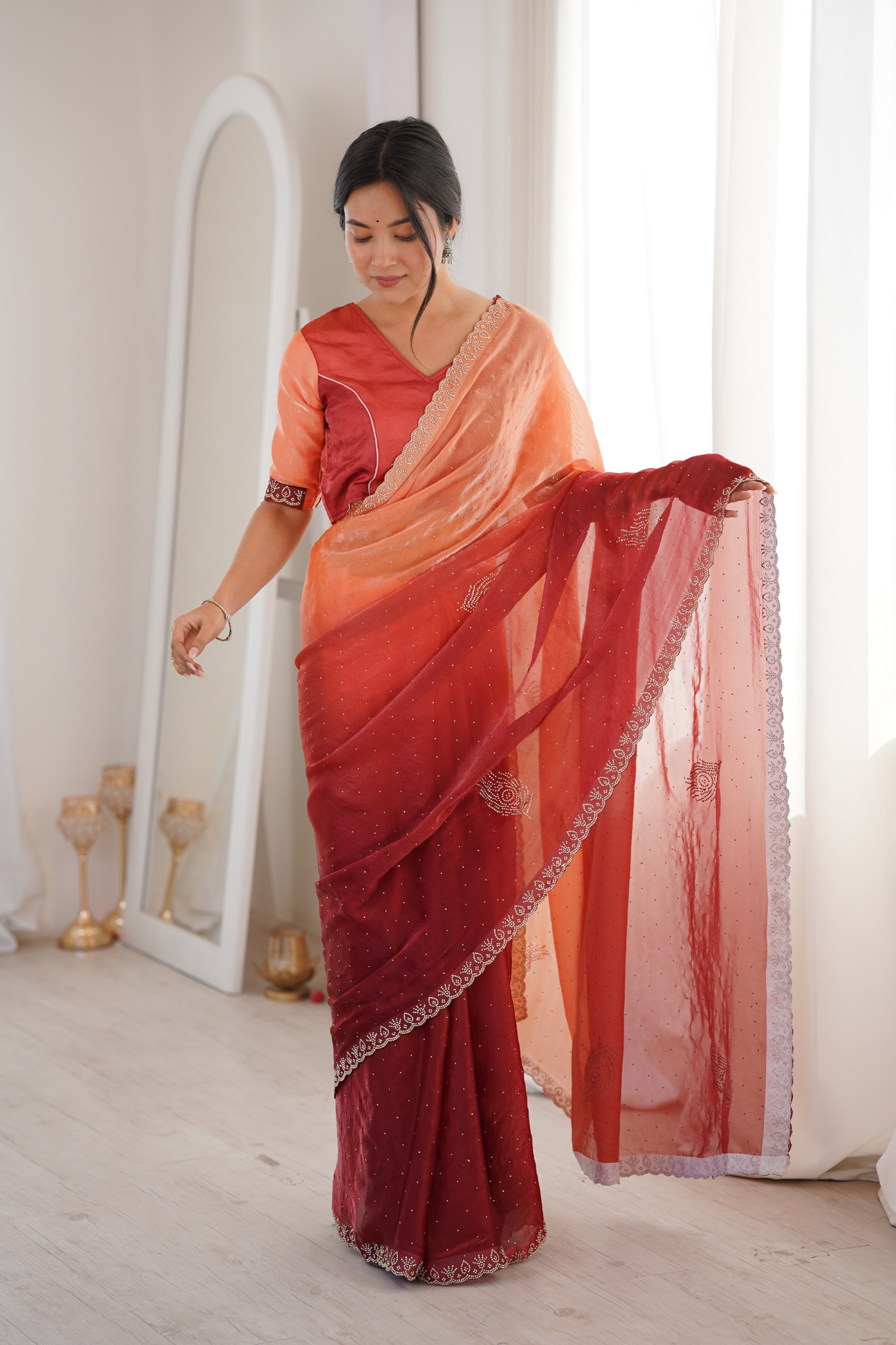 Women Embellished Designer Saree with Fancy Border & Matching Blouse