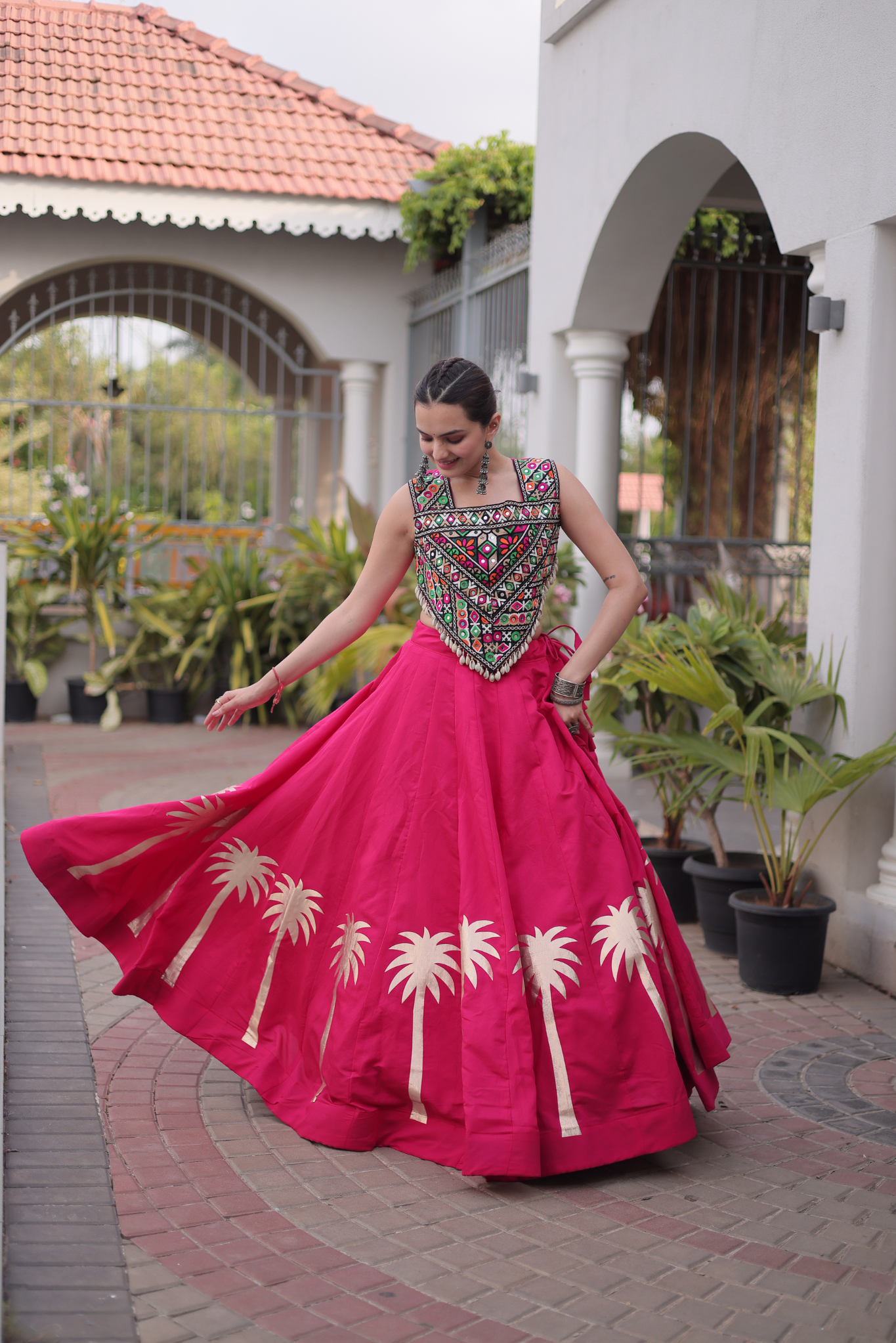 Women's Black Embroidered Lehenga Set with Mirror Work Crop Top | Navratri & Festive Wear