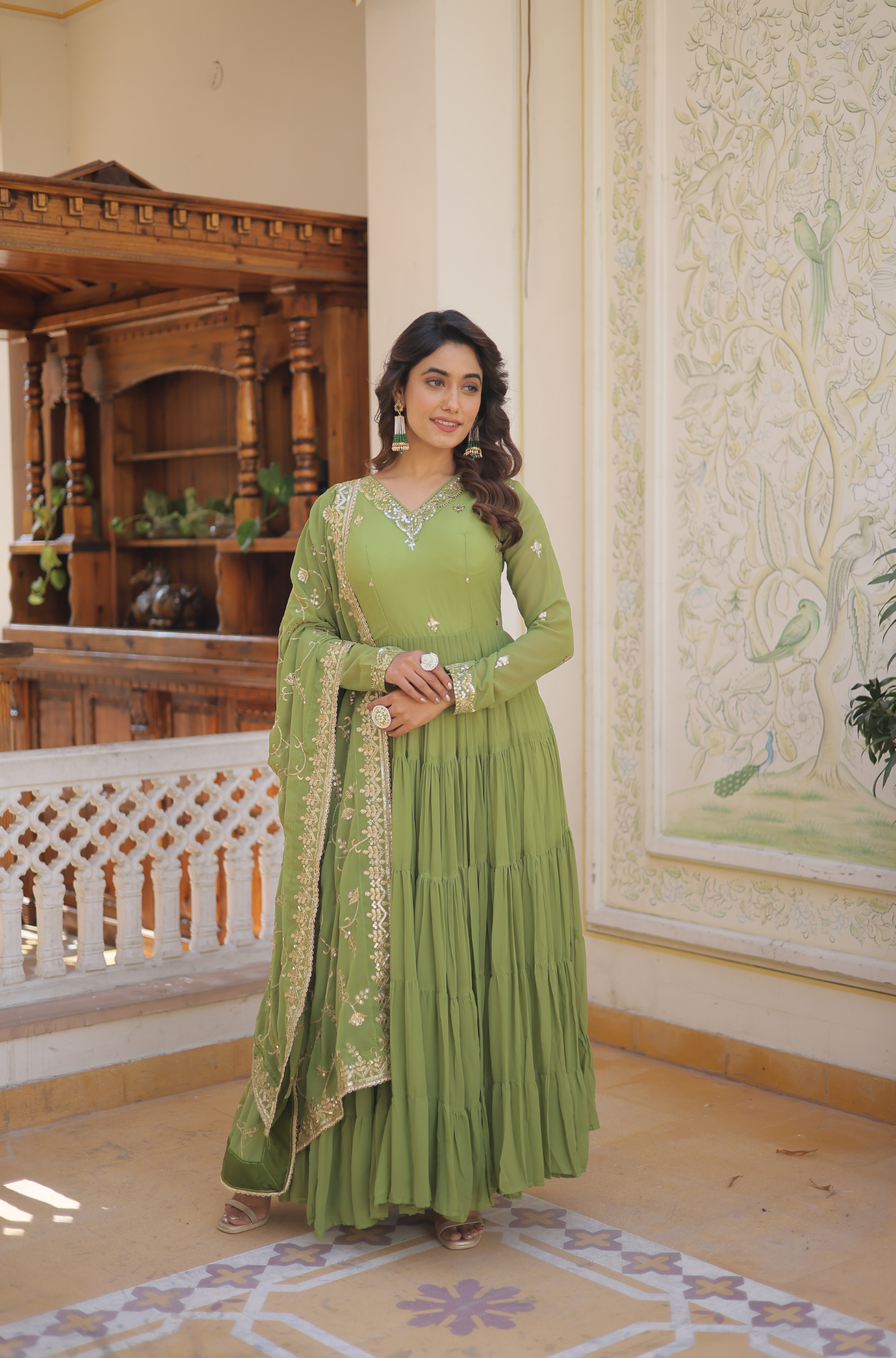 Women Embroidered Anarkali Gown Set with Dupatta