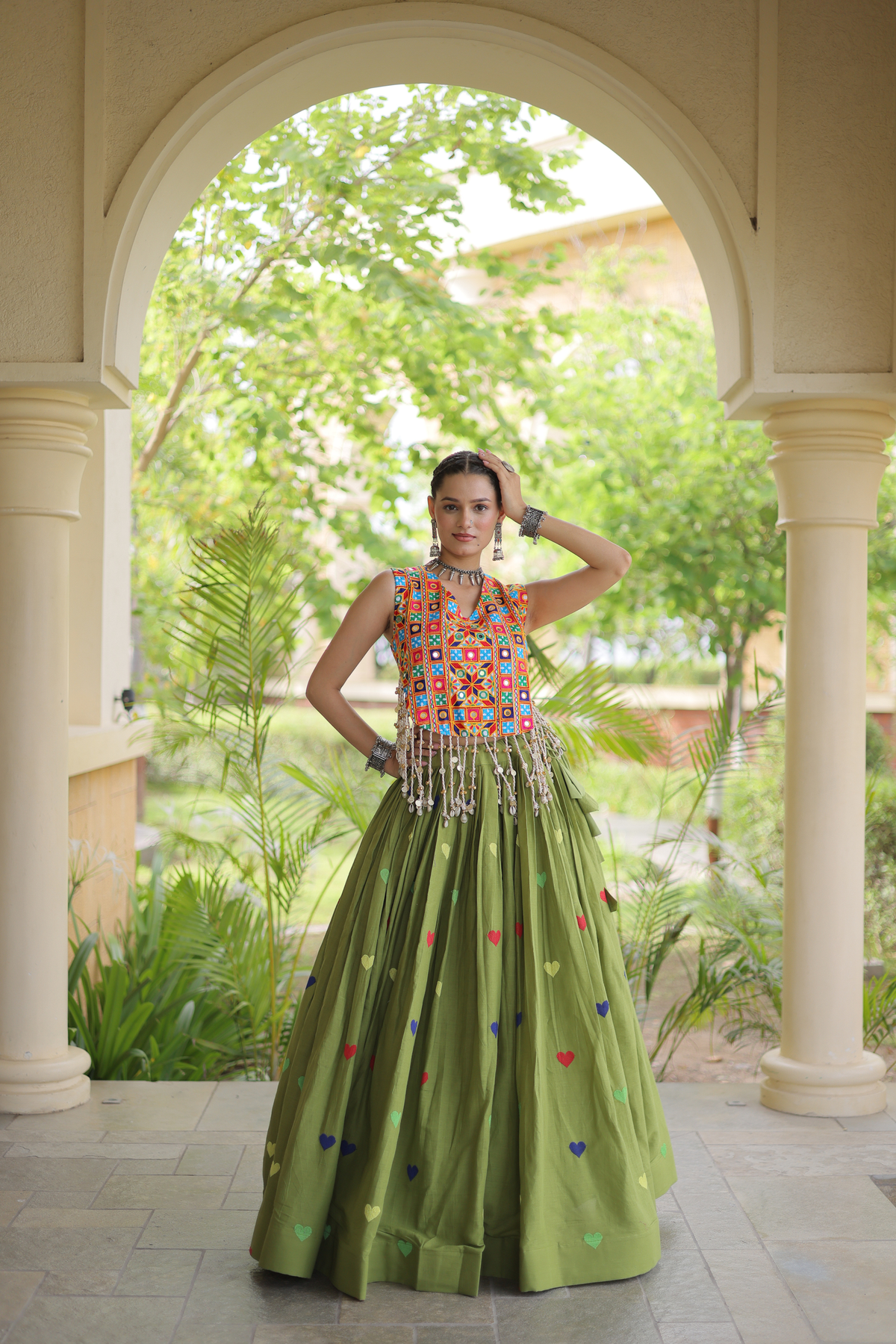 Women’s Designer Embroidered Lehenga Choli Set with Colorful Mirror Work & Flared Skirt