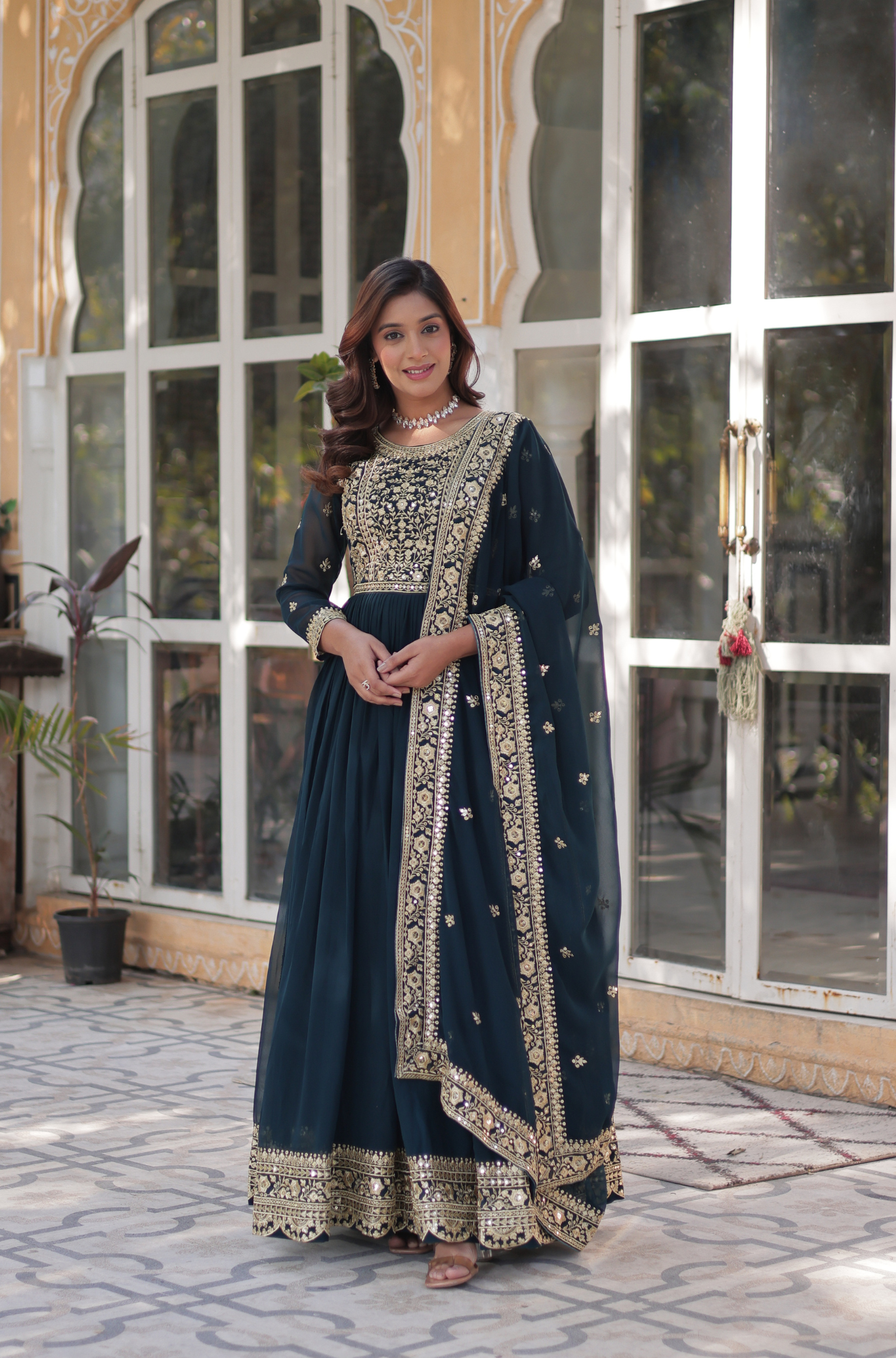 Women Embroidered Anarkali Gown Set with Dupatta
