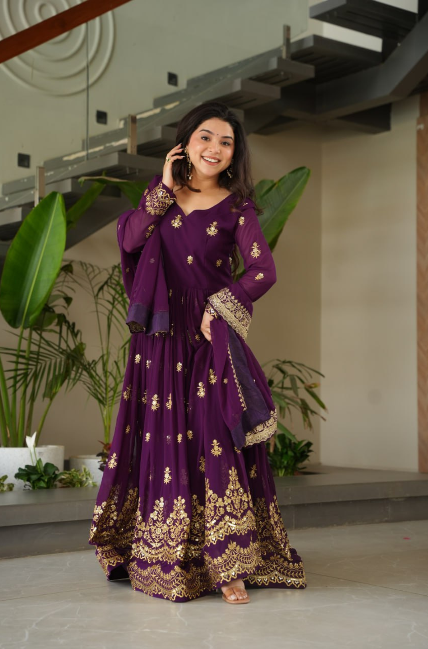 Women's Embroidered Anarkali Gown Set with Dupatta