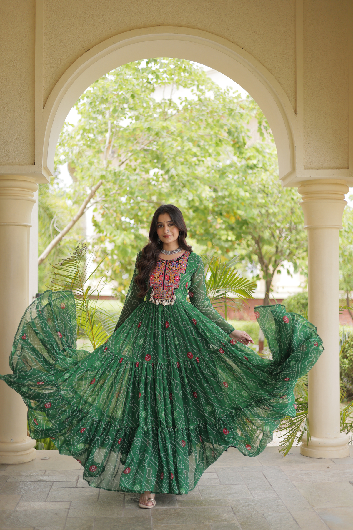 Designer Printed Anarkali Kurti with Embroidered Yoke & Flared Skirt