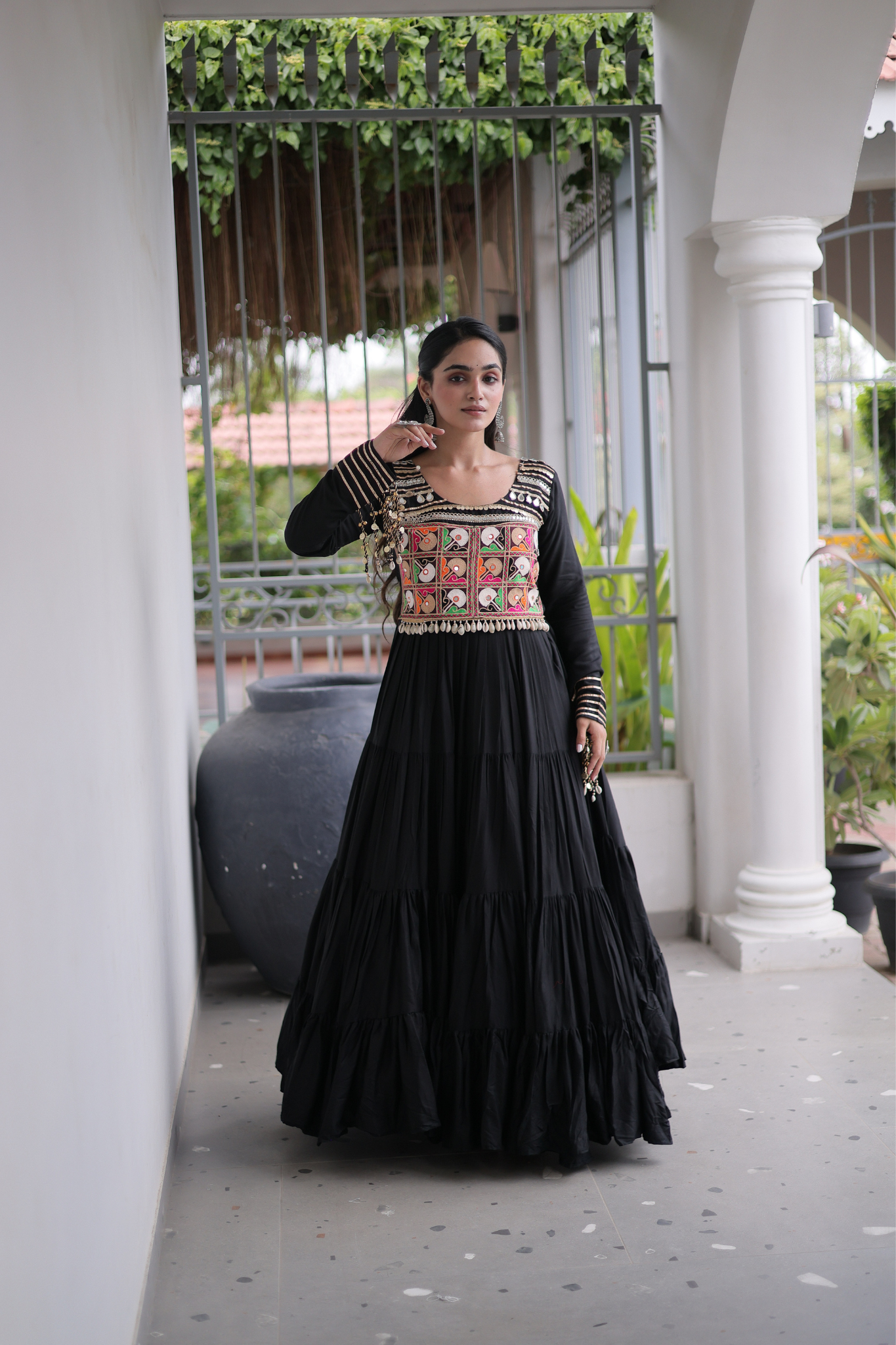 Women's Designer Kutchi Gamthi Embroidered Anarkali Gown