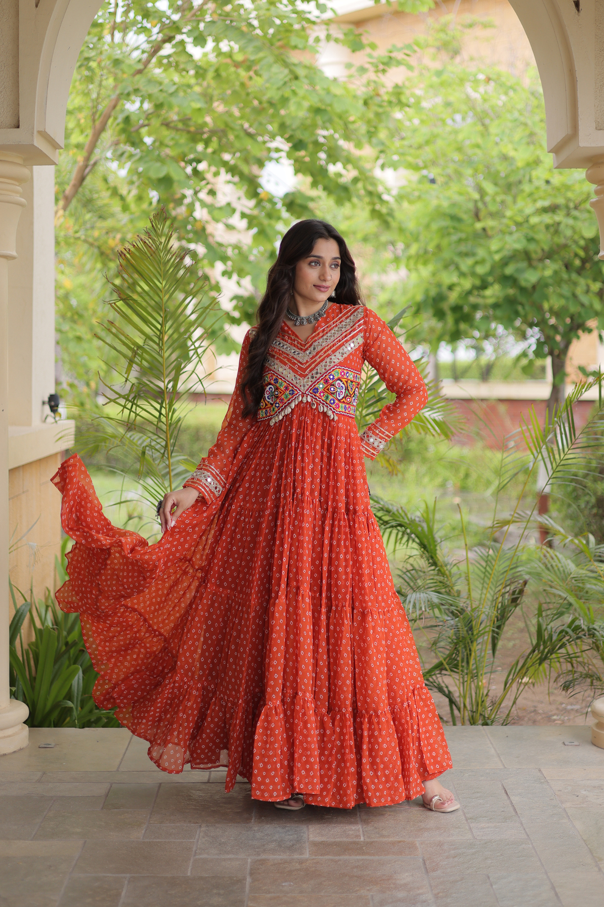 Women’s Designer Anarkali Gown with Embroidered Yoke & Flared Silhouette | Festive Ethnic Wear