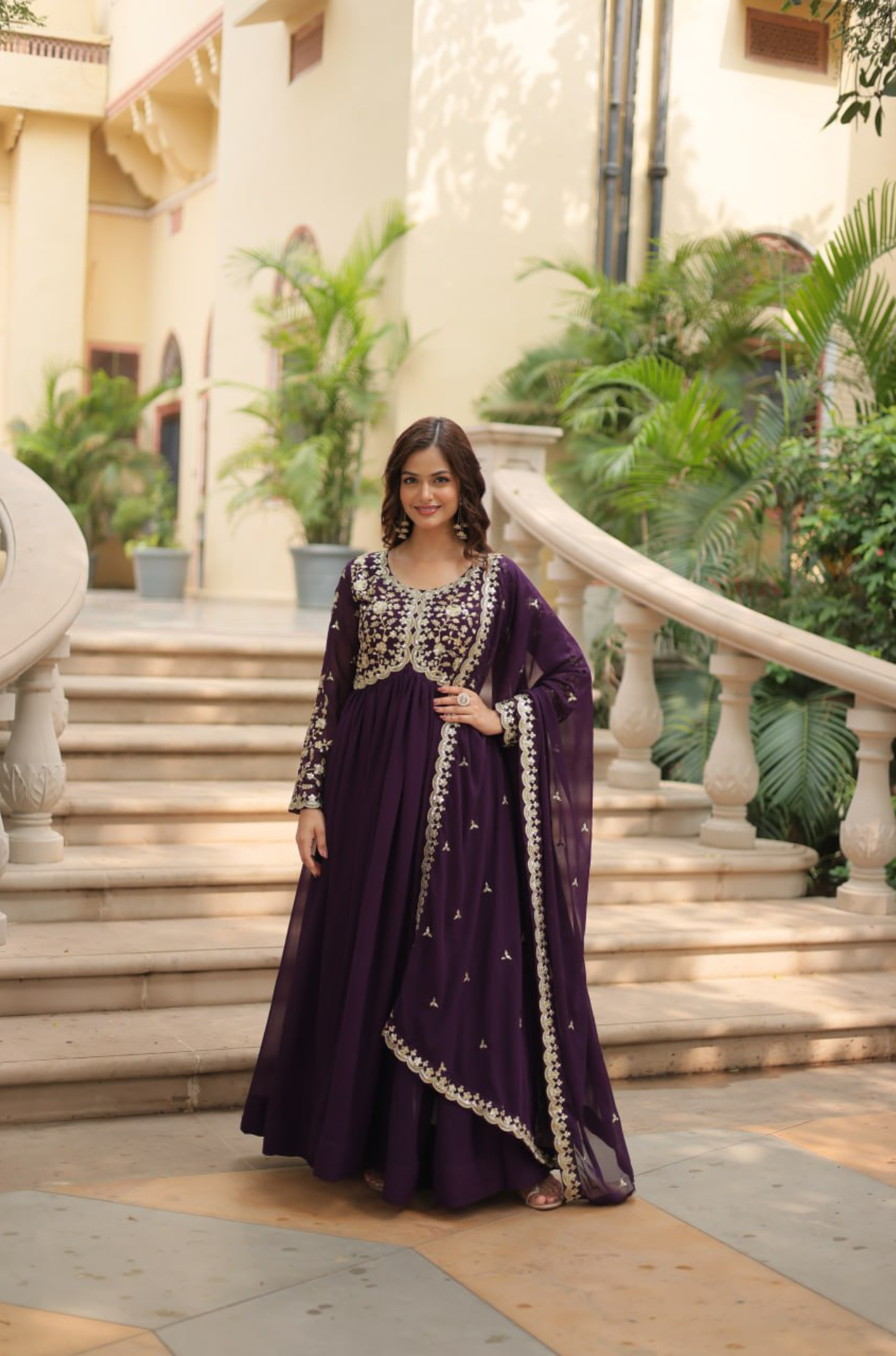 Women's Embroidered Anarkali Gown with Dupatta