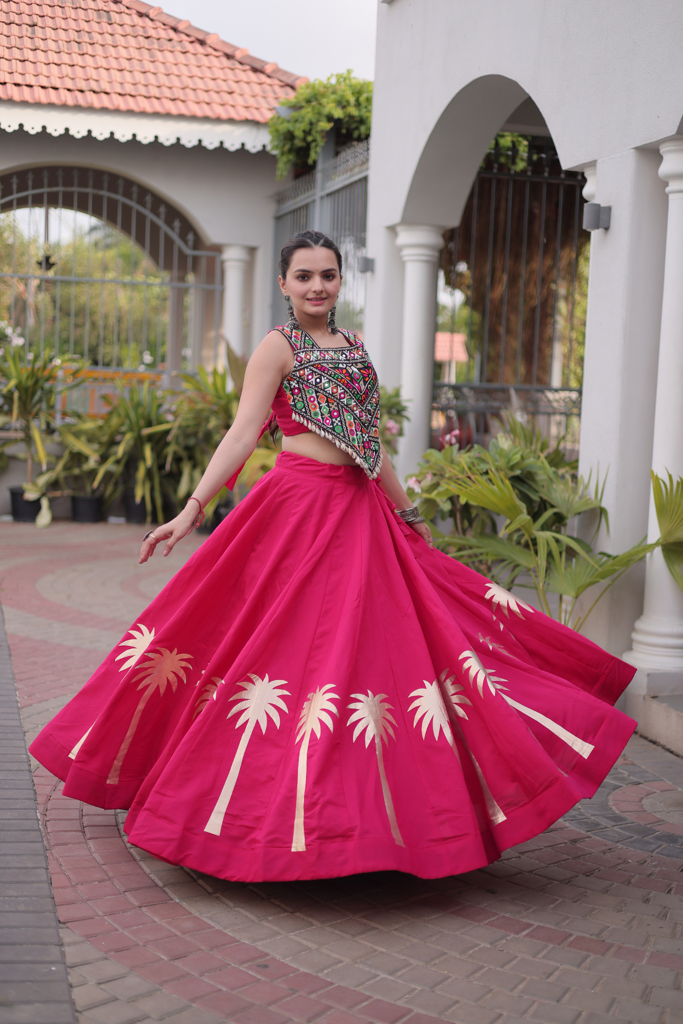Women's Black Embroidered Lehenga Set with Mirror Work Crop Top | Navratri & Festive Wear