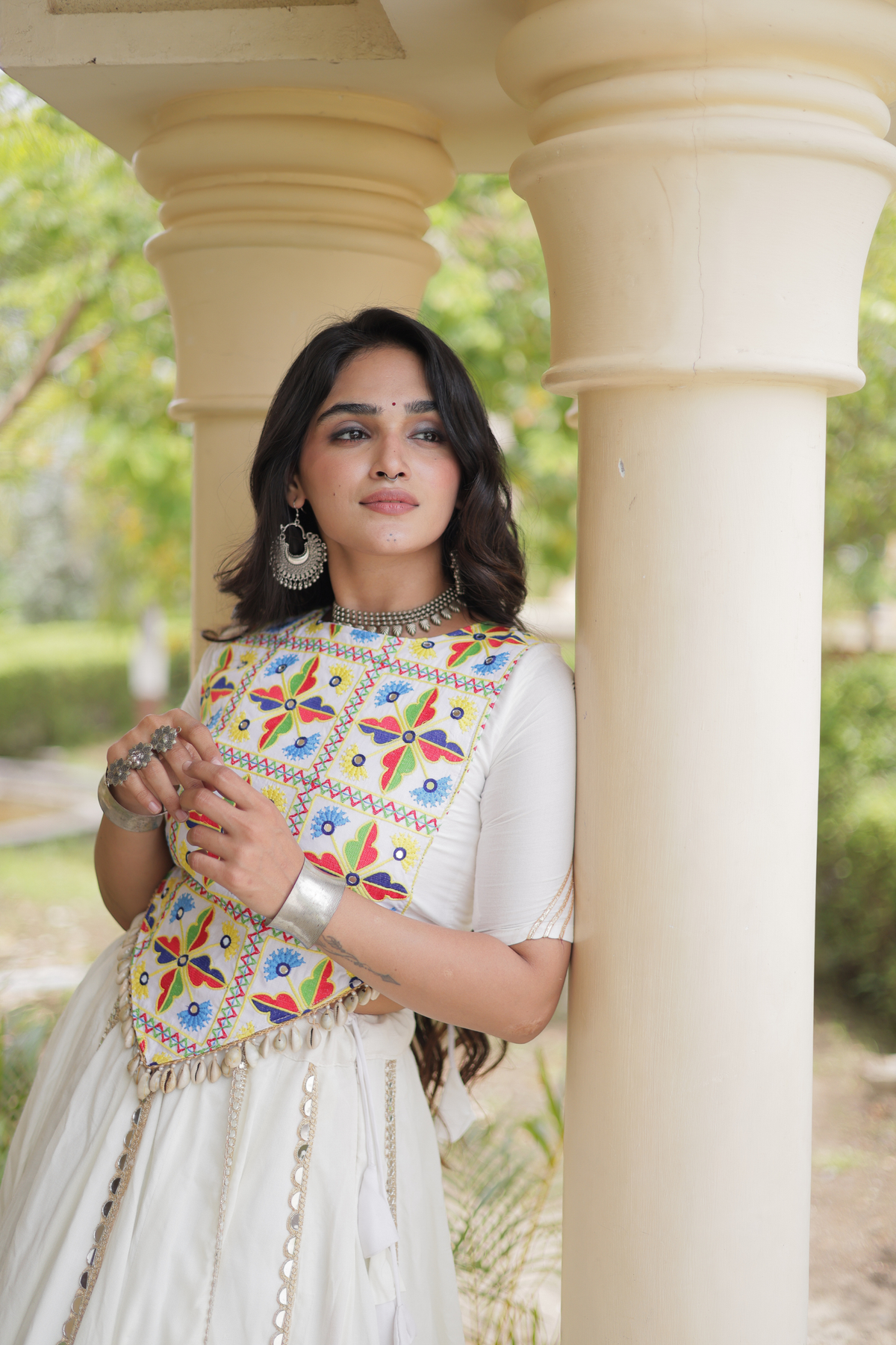 Designer Navratri Chaniya Choli with Embroidered Yoke & Mirror Work