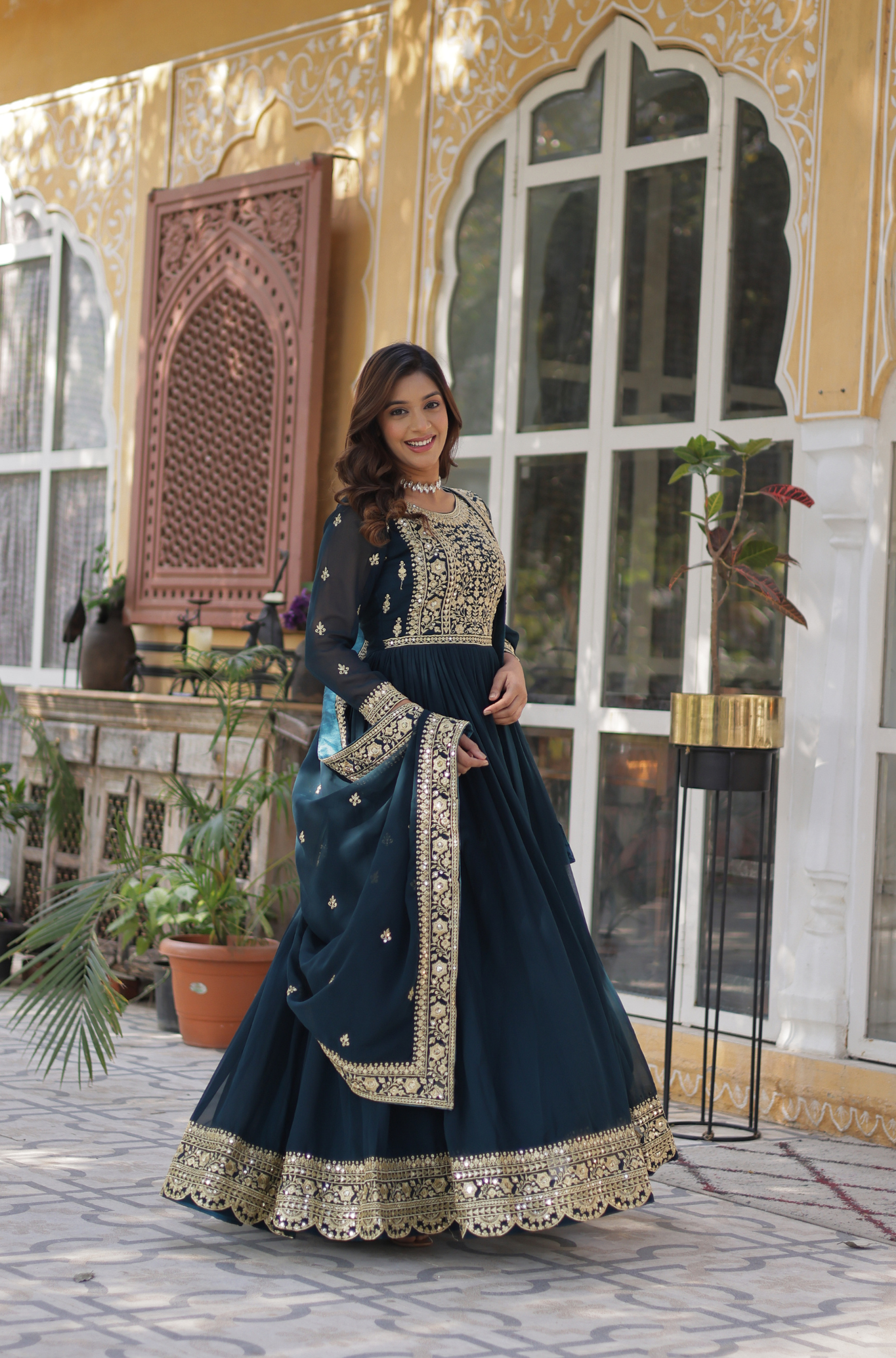 Women Embroidered Anarkali Gown Set with Dupatta