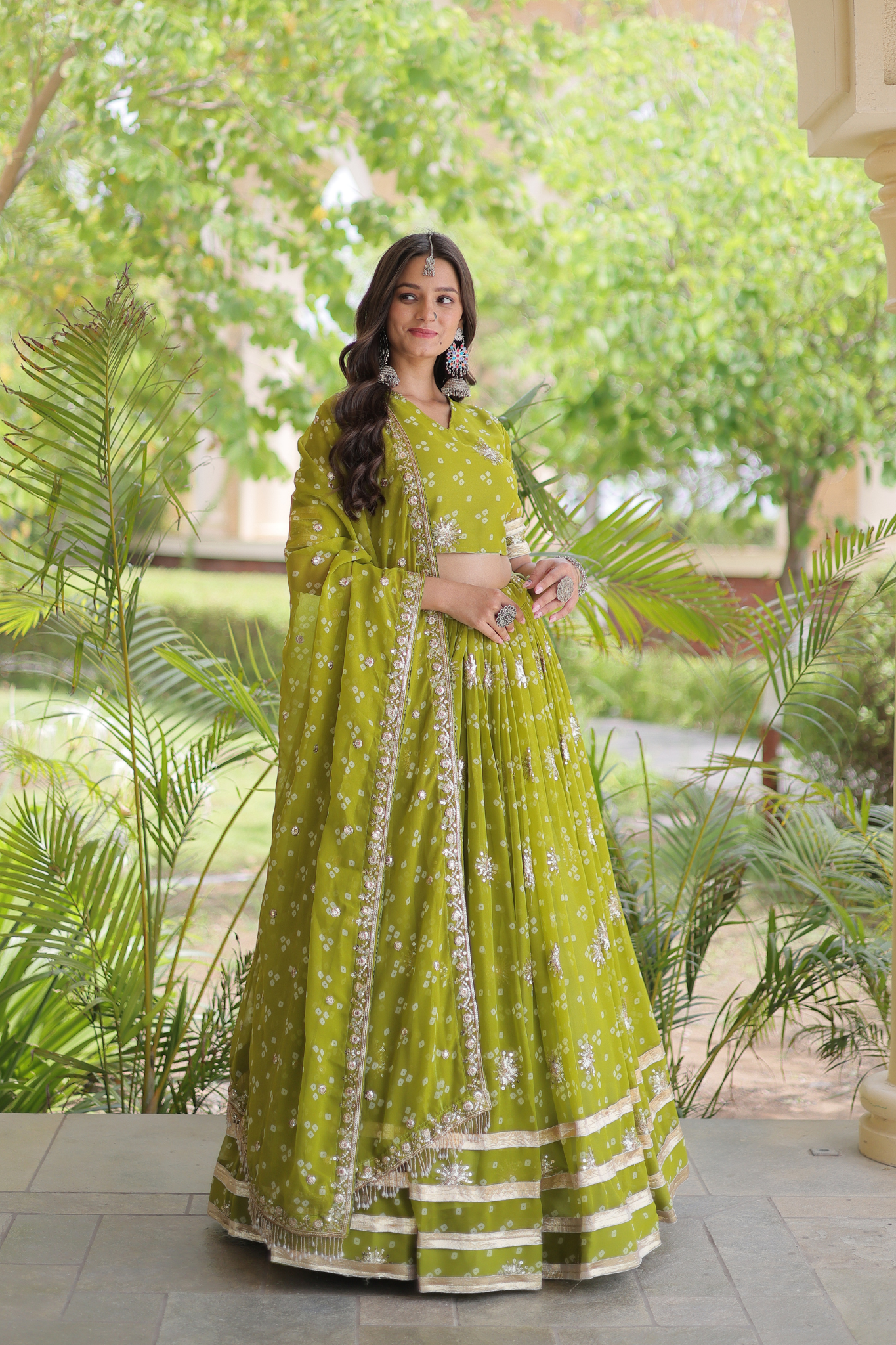 Women's [Color] Bandhani Printed Lehenga Choli with Dupatta