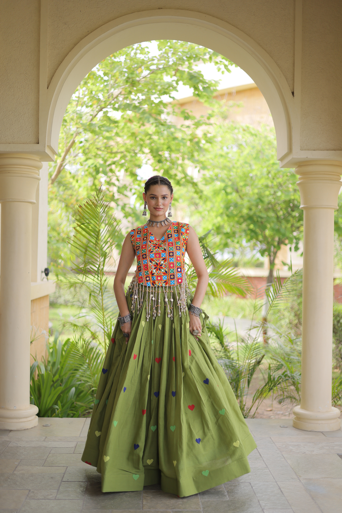 Women’s Designer Embroidered Lehenga Choli Set with Colorful Mirror Work & Flared Skirt