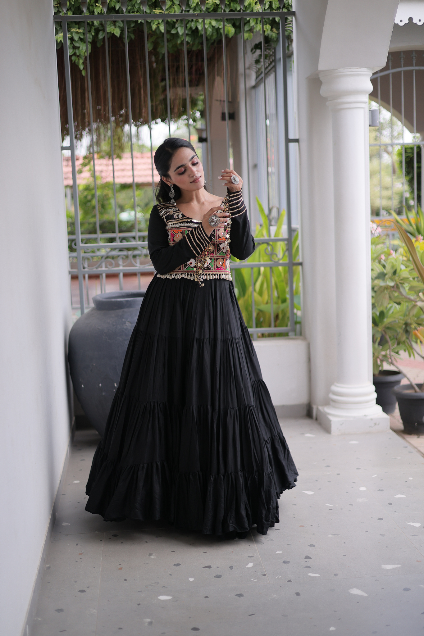 Women's Designer Kutchi Gamthi Embroidered Anarkali Gown