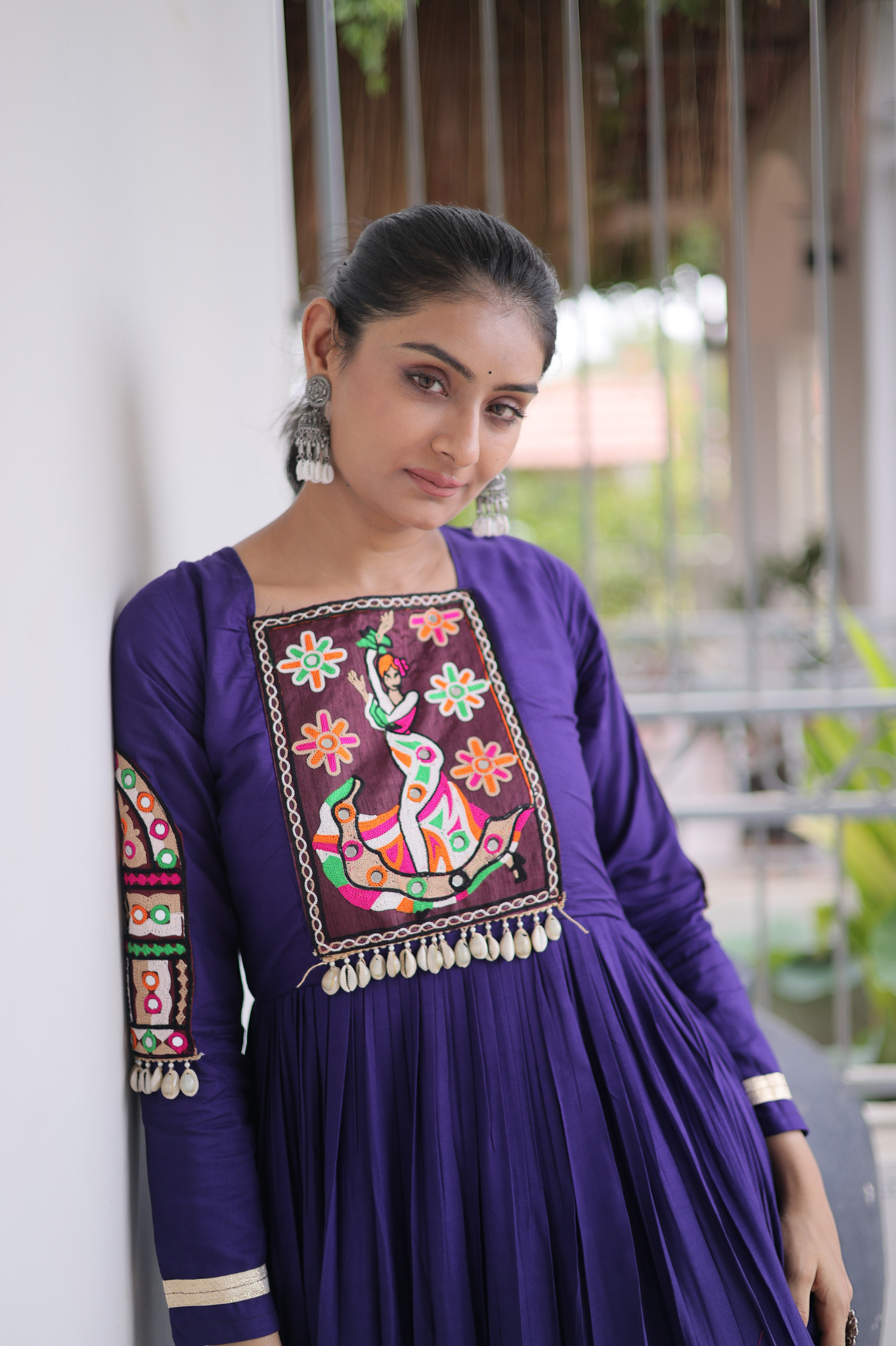 Women's Handcrafted Mirror Work Tiered Anarkali Gown