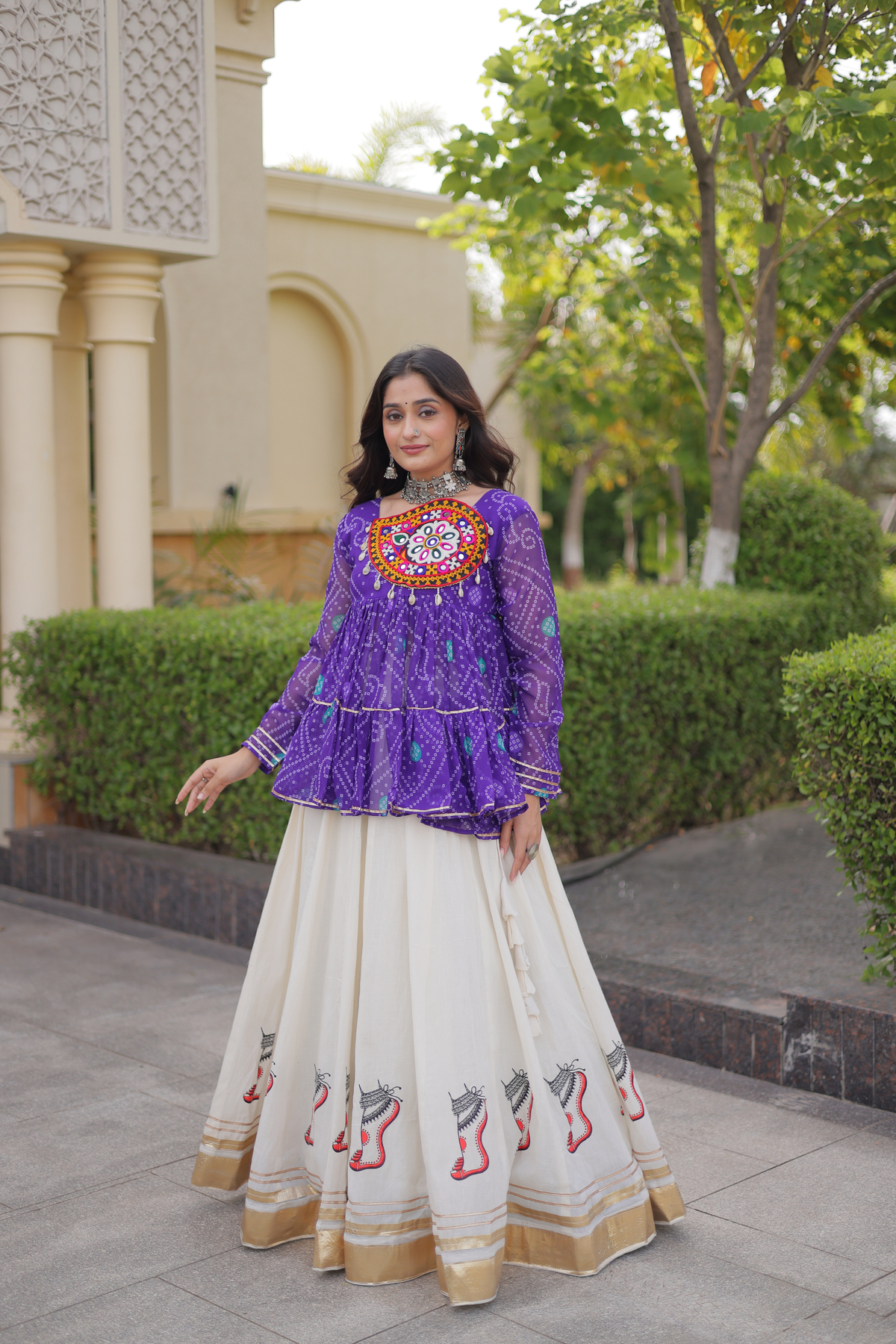 Designer Printed Anarkali Kurti with Embroidered Yoke & Flared Skirt