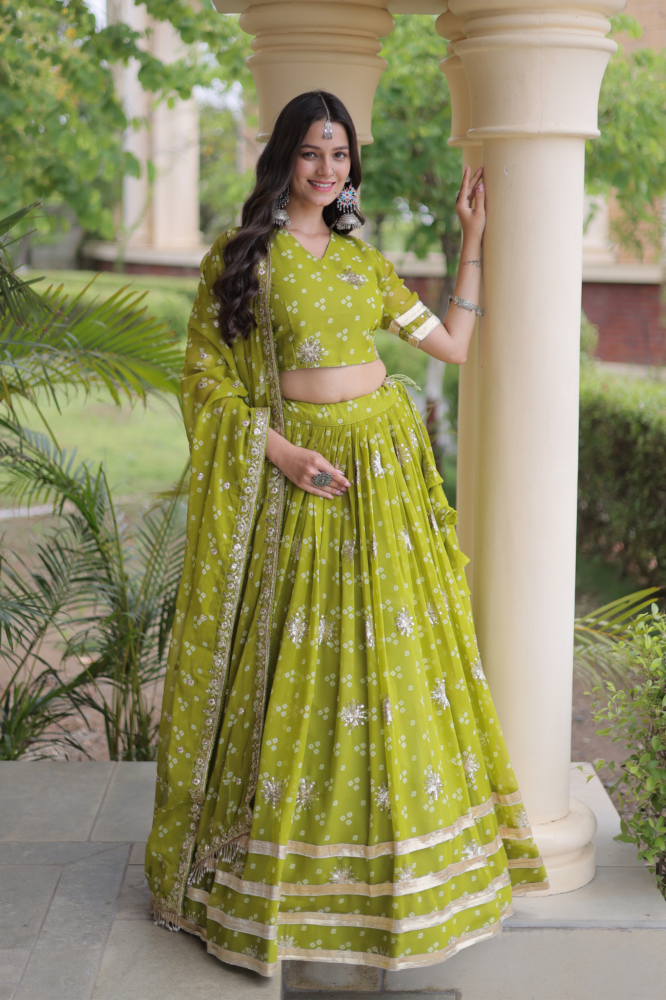 Women's [Color] Bandhani Printed Lehenga Choli with Dupatta