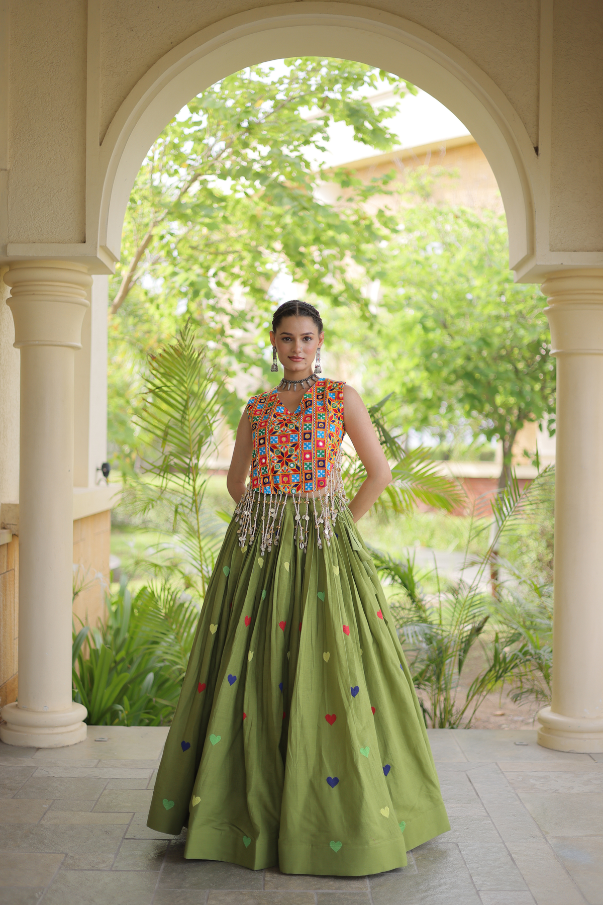 Women’s Designer Embroidered Lehenga Choli Set with Colorful Mirror Work & Flared Skirt