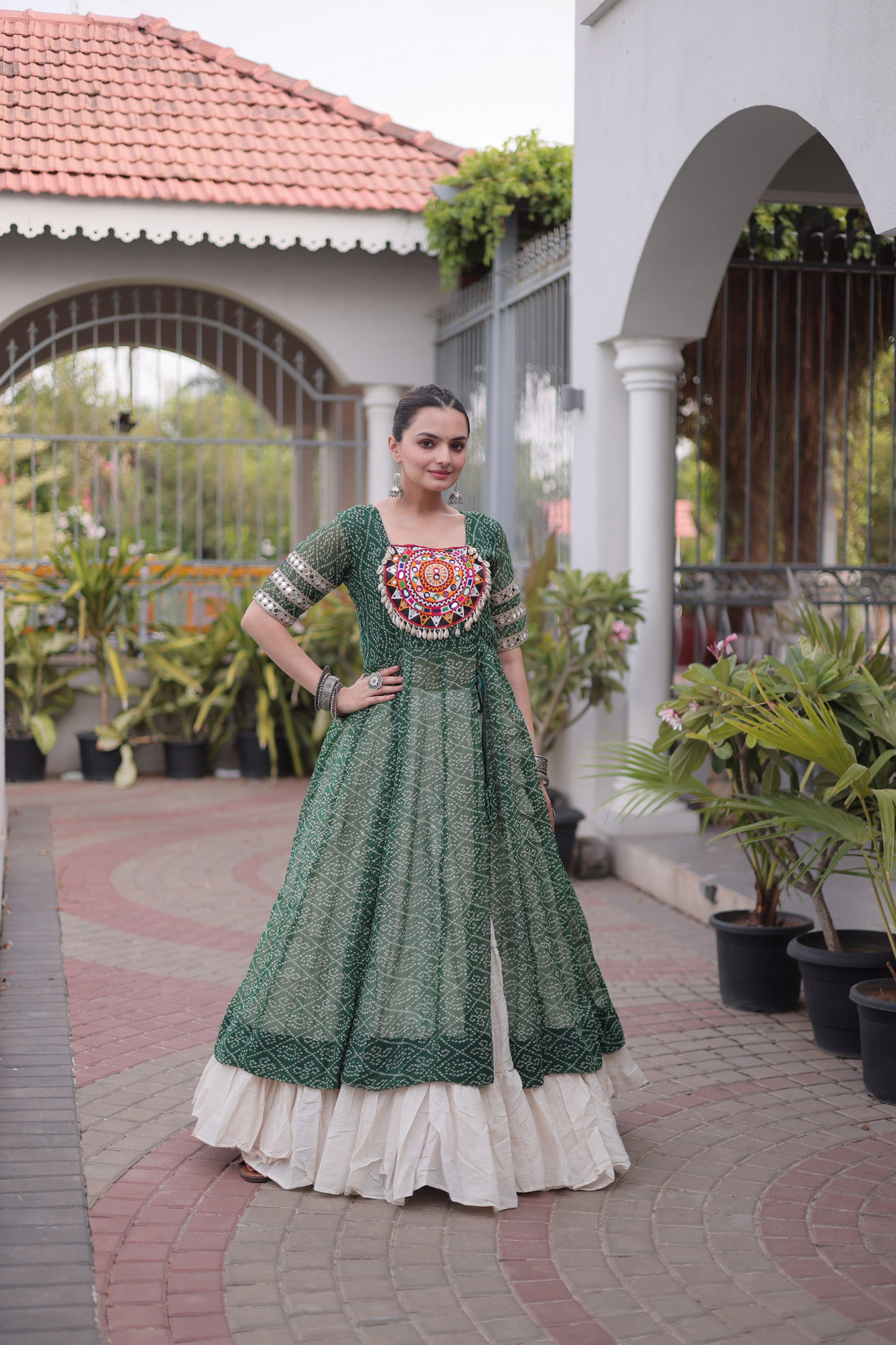 Women's Printed Anarkali Gown with Sharara | Traditional Ethnic Party Wear