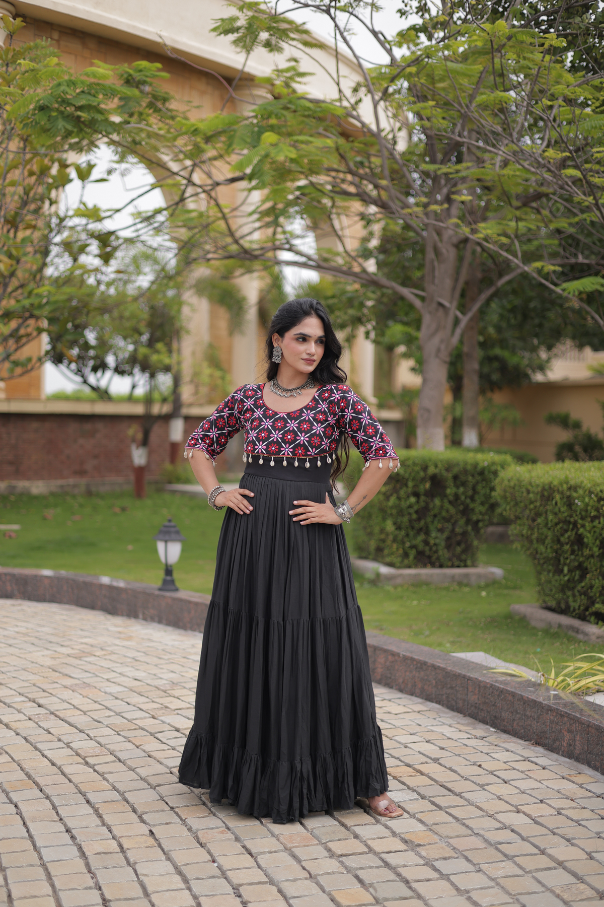 Designer Embroidered Yoke Anarkali Gown with Flared Skirt