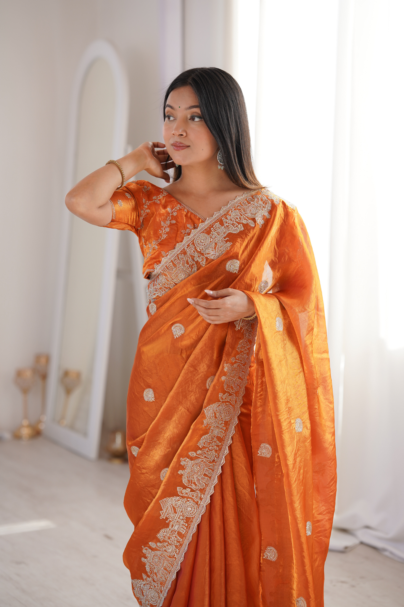 Women Designer Organza Saree with Heavy Embroidered Border