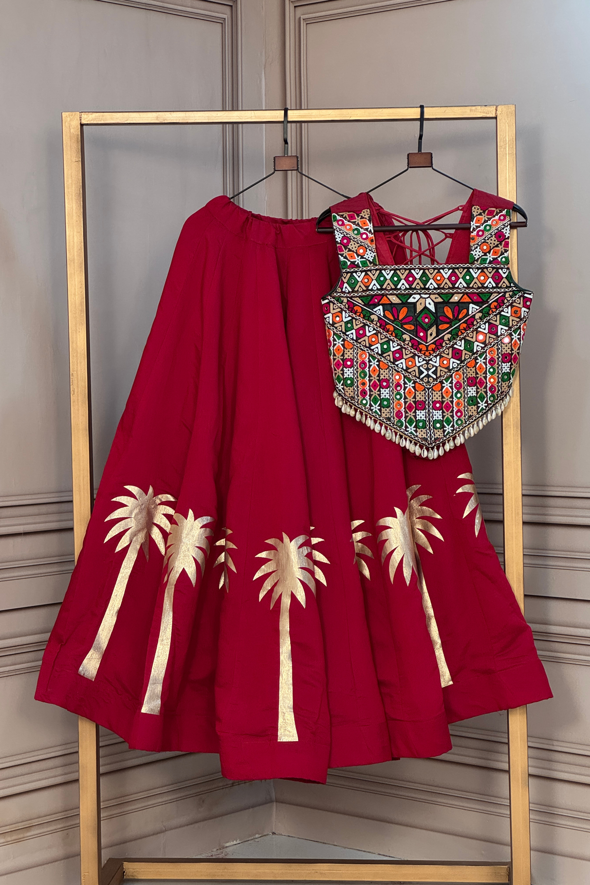 Navratri Special Foil Printed Lehenga Choli with Mirror Work & Flared Skirt