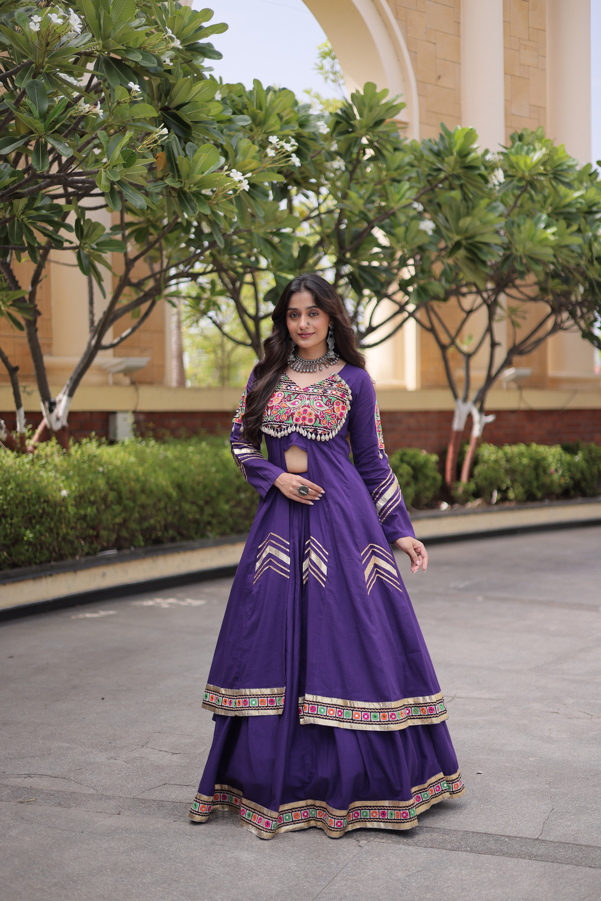 Women’s Embroidered Anarkali kurta with Flared Skirt Set